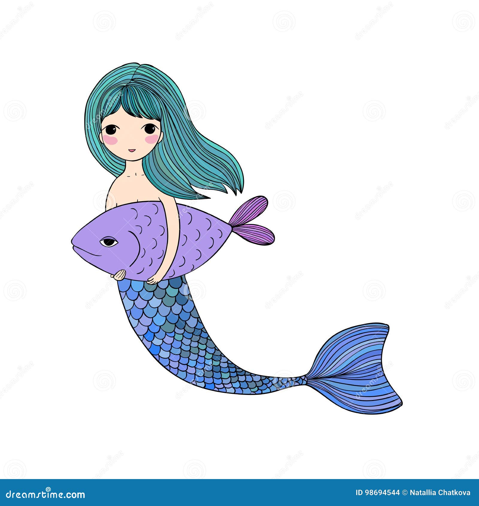 Cute Cartoon Mermaid and Fish. Siren. Sea Theme. Isolated Objects on White  Background Stock Vector - Illustration of fish, cute: 98694544