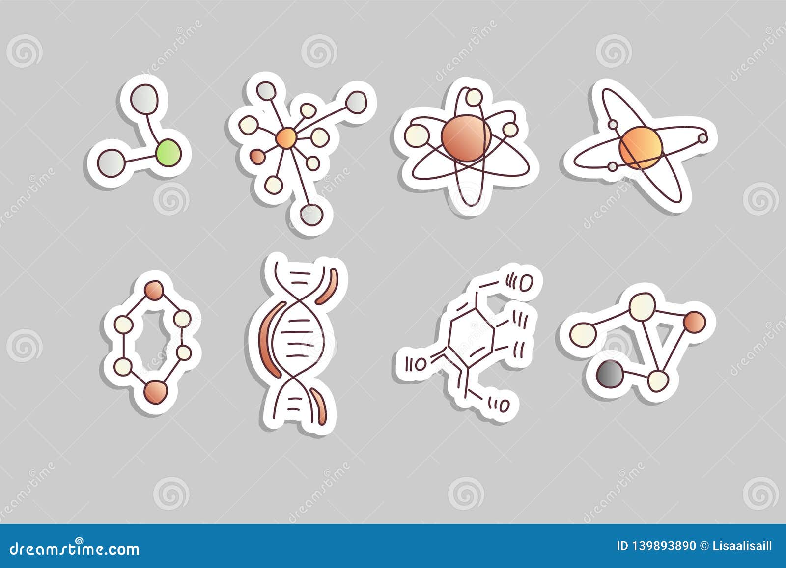 cute cartoon molecule and atom icon set. atomic and molecular . structure of molecula and atom with electron