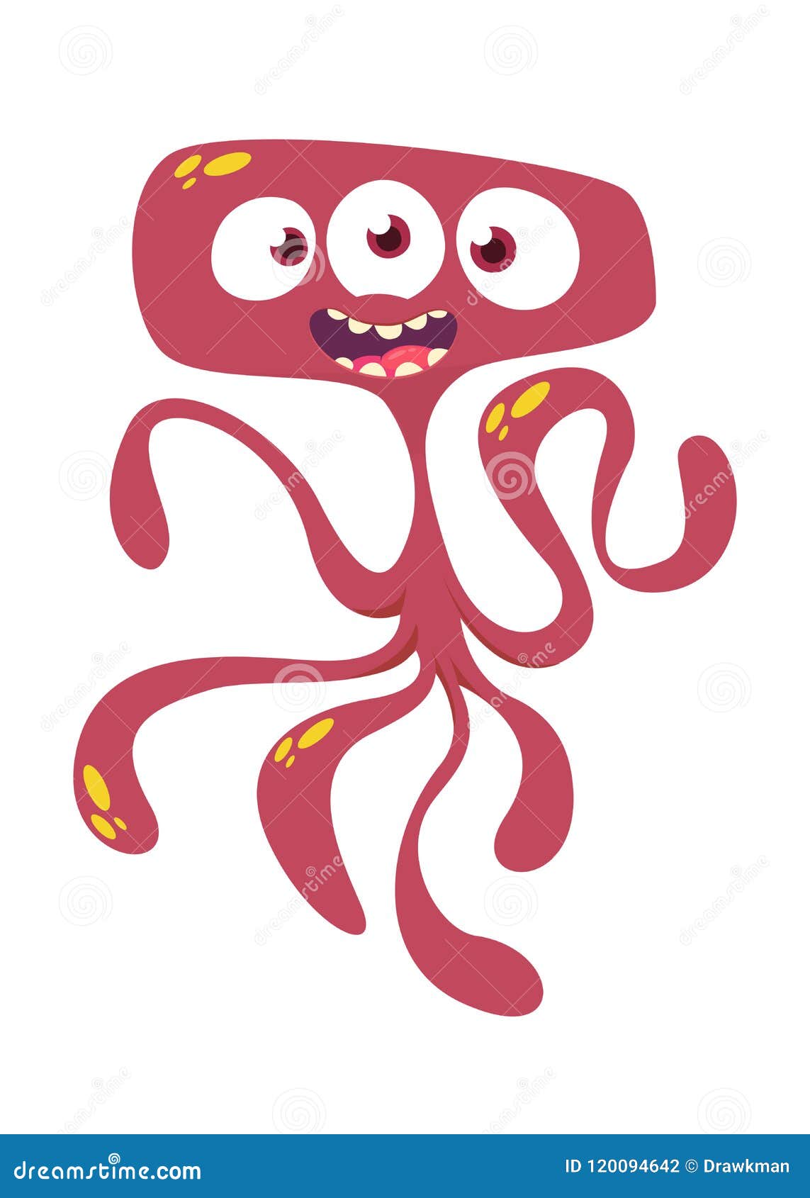 Funny Cartoon Monster Halloween Vector Illustration Angry Octopus