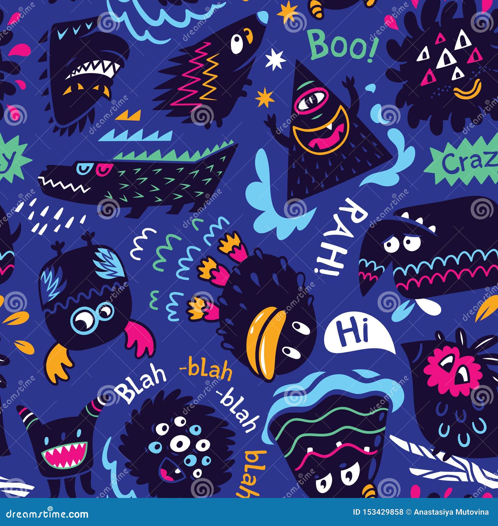 Cute Cartoon Monster Characters Background. Vector Illustration Stock ...