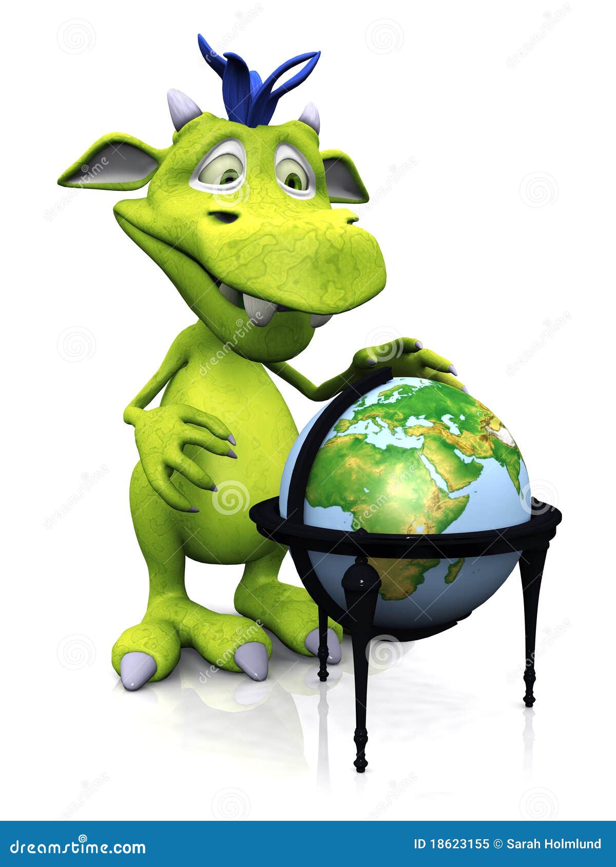 cute cartoon monster with terrestrial globe.