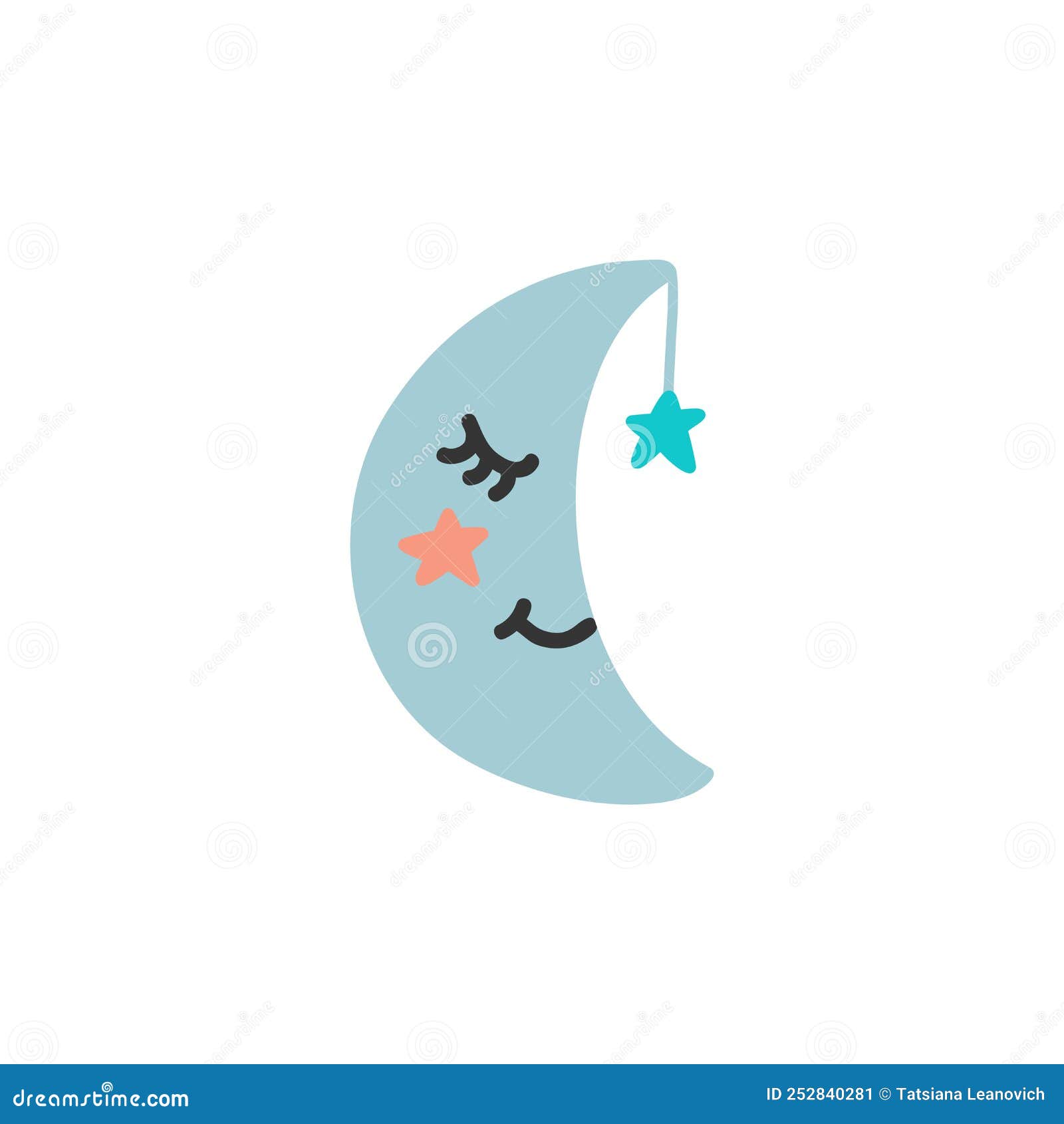 Cute Cartoon Moon. Baby Vector Illustration Isolated. Stock ...