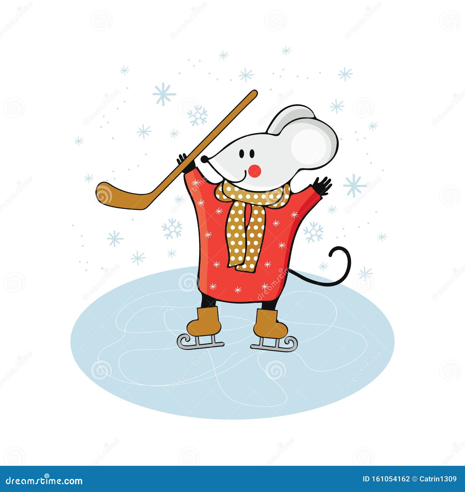 Cute Cartoon Mouse Play Ice Hockey on Ice. Mouse Engaged in Winter Sports.  Funny Animal Playing in Winter. Win the Games Stock Illustration -  Illustration of sled, clothes: 161054162