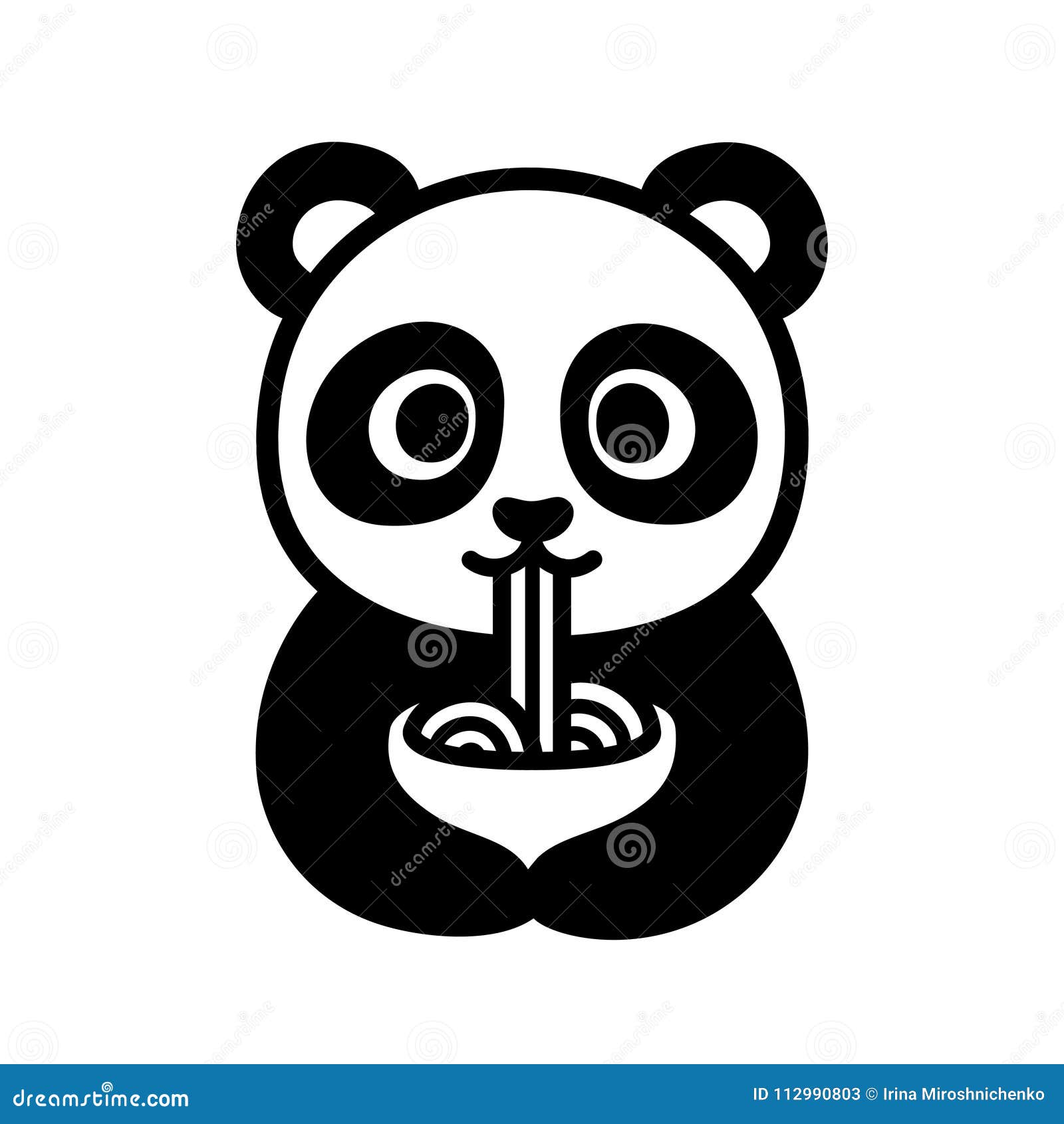 Cute panda eating noodles stock vector. Illustration of character