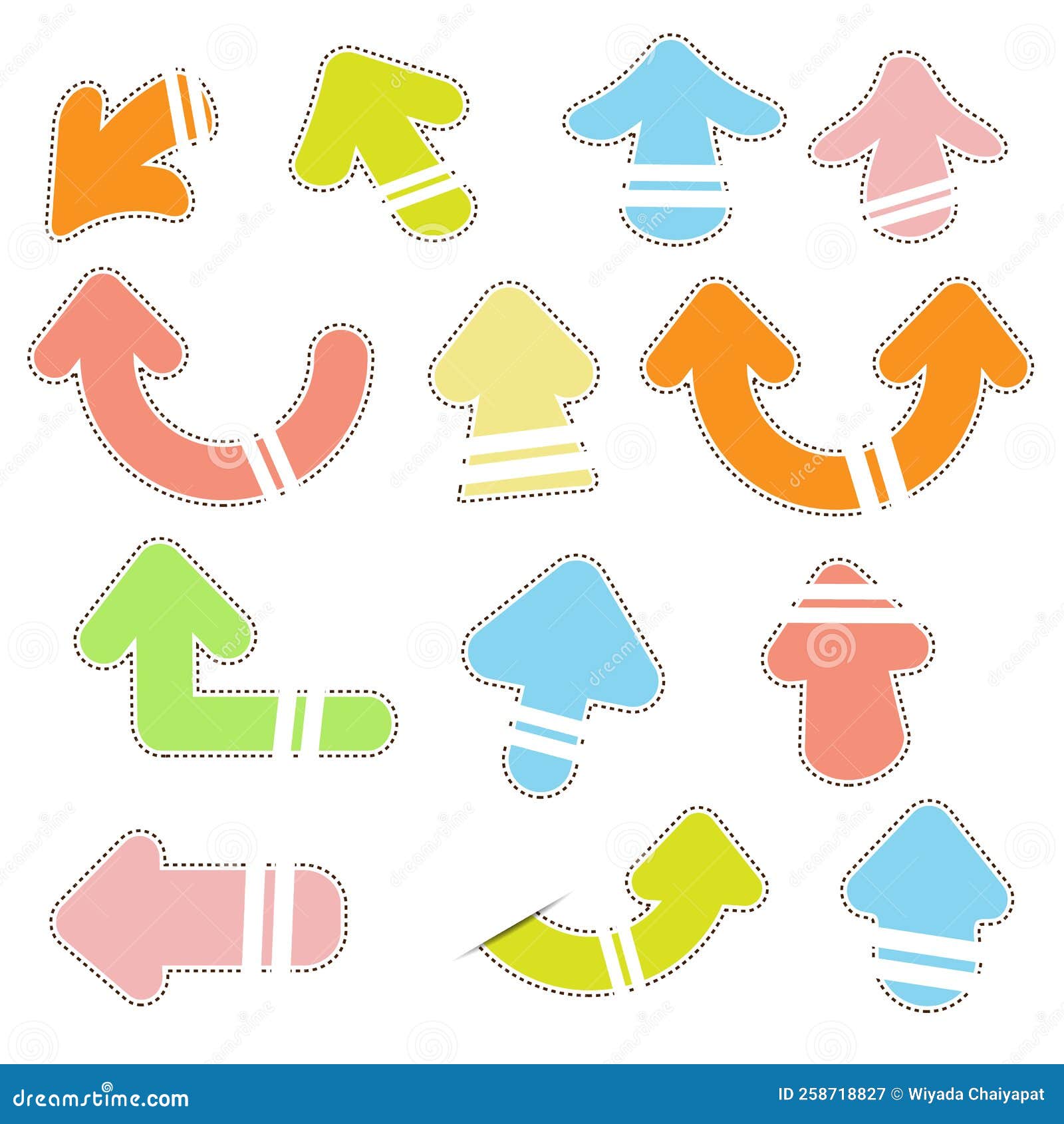 Cute Cartoon Paper Arrow Sticker with Shadow Stock Illustration