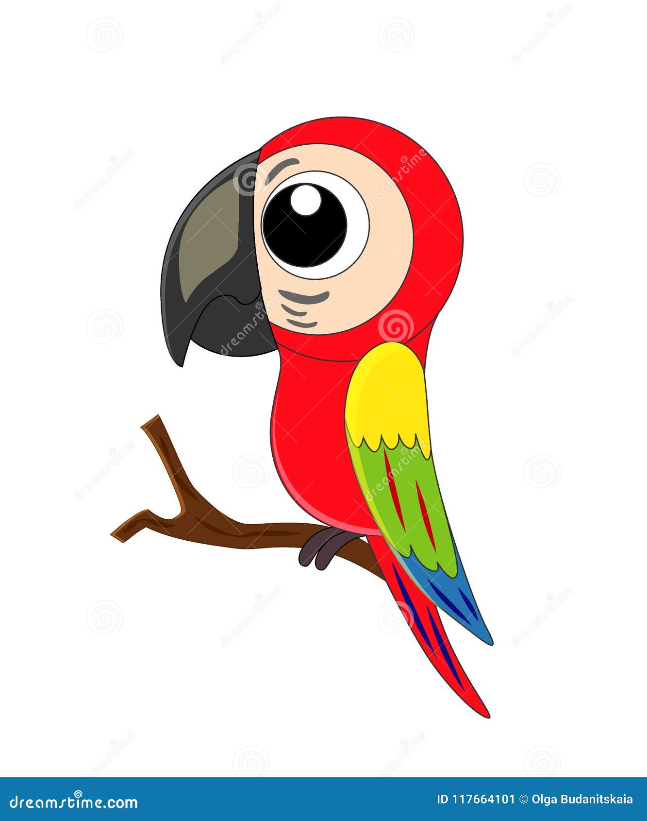 Cute Cartoon Parrot Vector Illustration Isolated on White ...