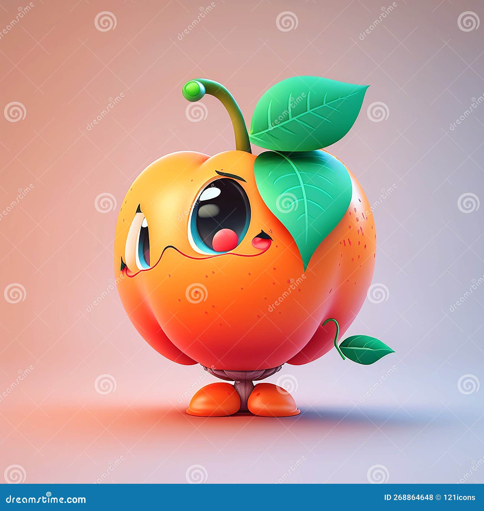 Cute Cartoon Peach Character Using Generative AI Stock Illustration