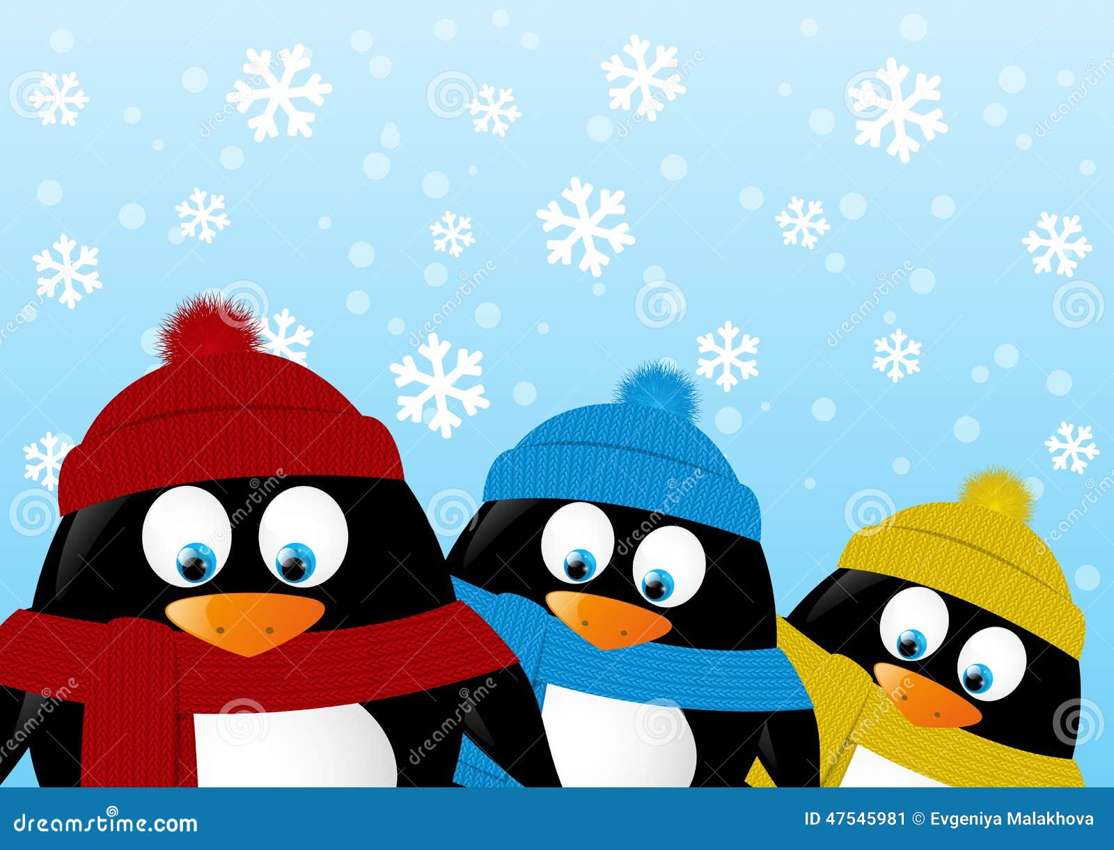 Cute Cartoon Penguins on Winter Background Stock Vector - Illustration