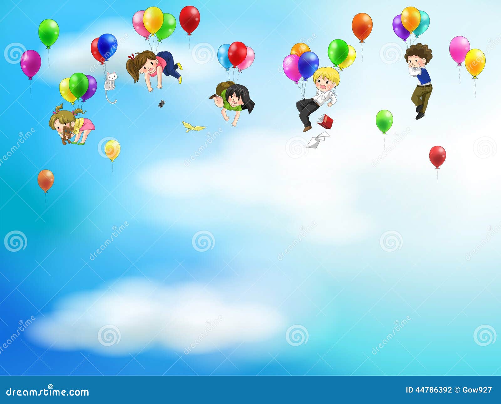 Cute Cartoon People and Children Floating in the S Stock Vector -  Illustration of animal, adorable: 44786392
