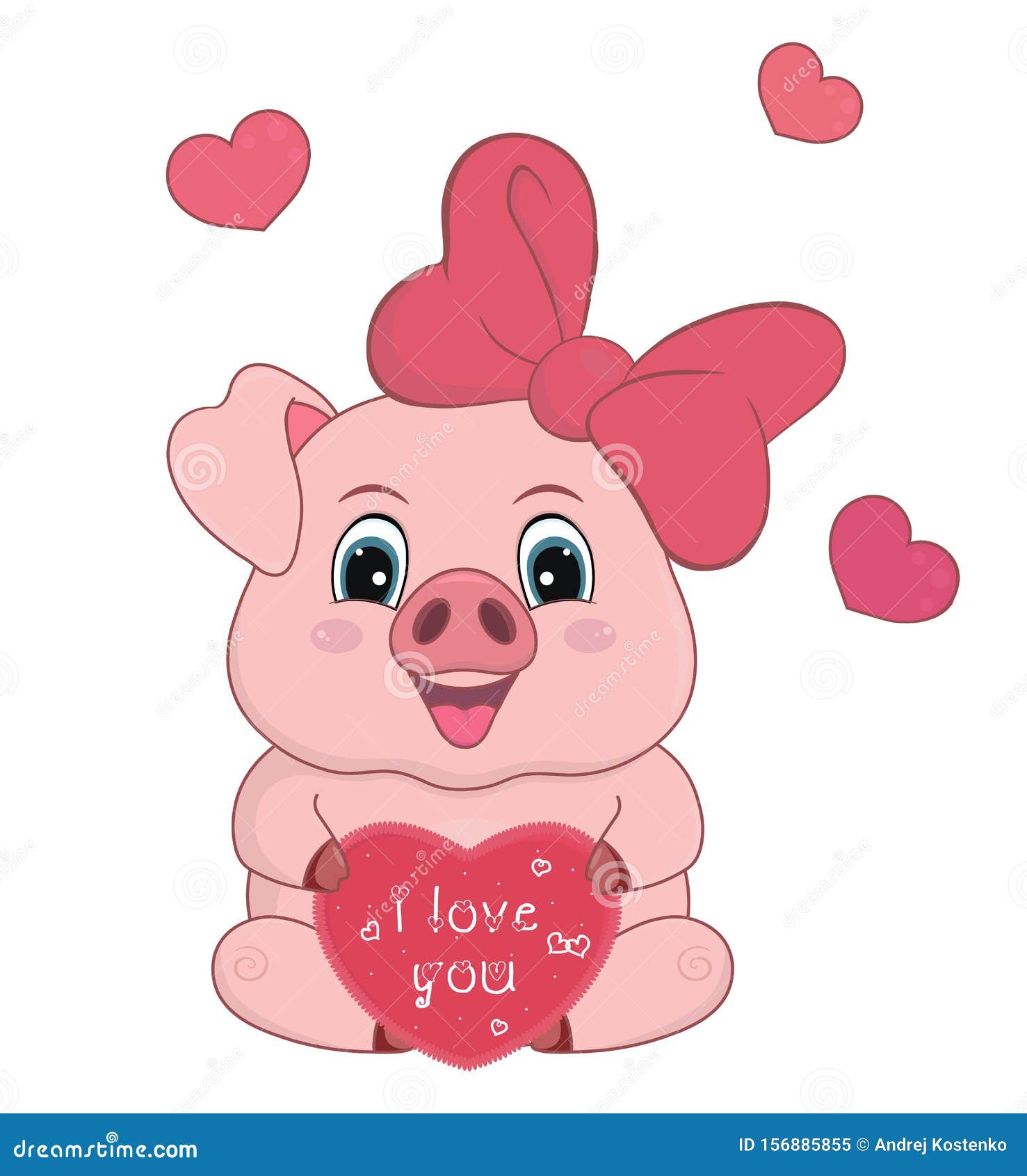 Cute Cartoon Pig with Pink Big Heart and Text I Love You for Design Stock  Illustration - Illustration of adorable, emoticons: 156885855