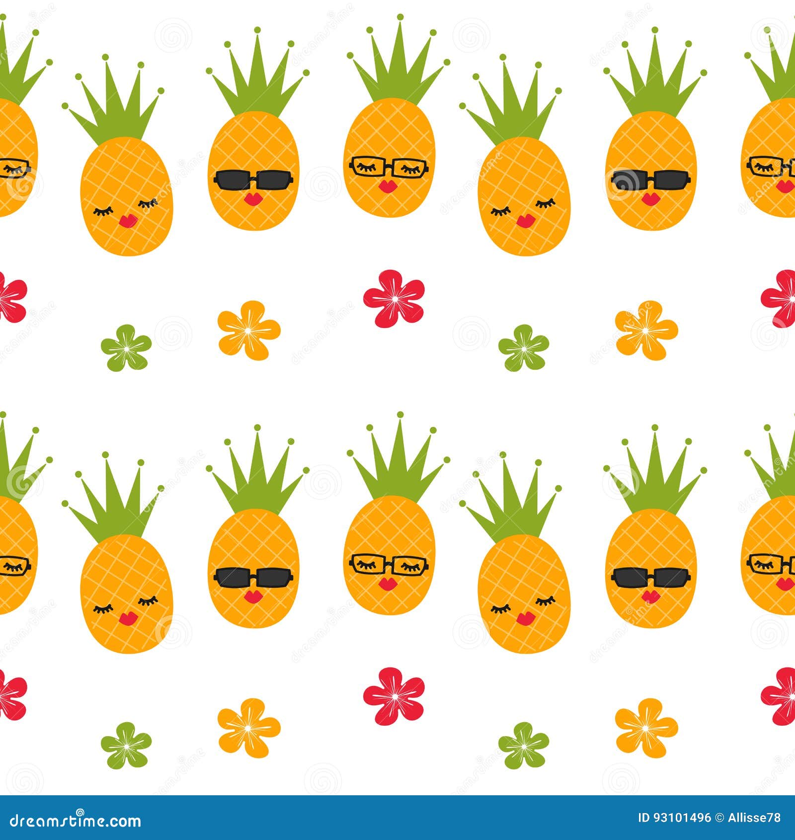Cute Cartoon Pineapples Seamless Pattern Background Illustration Stock