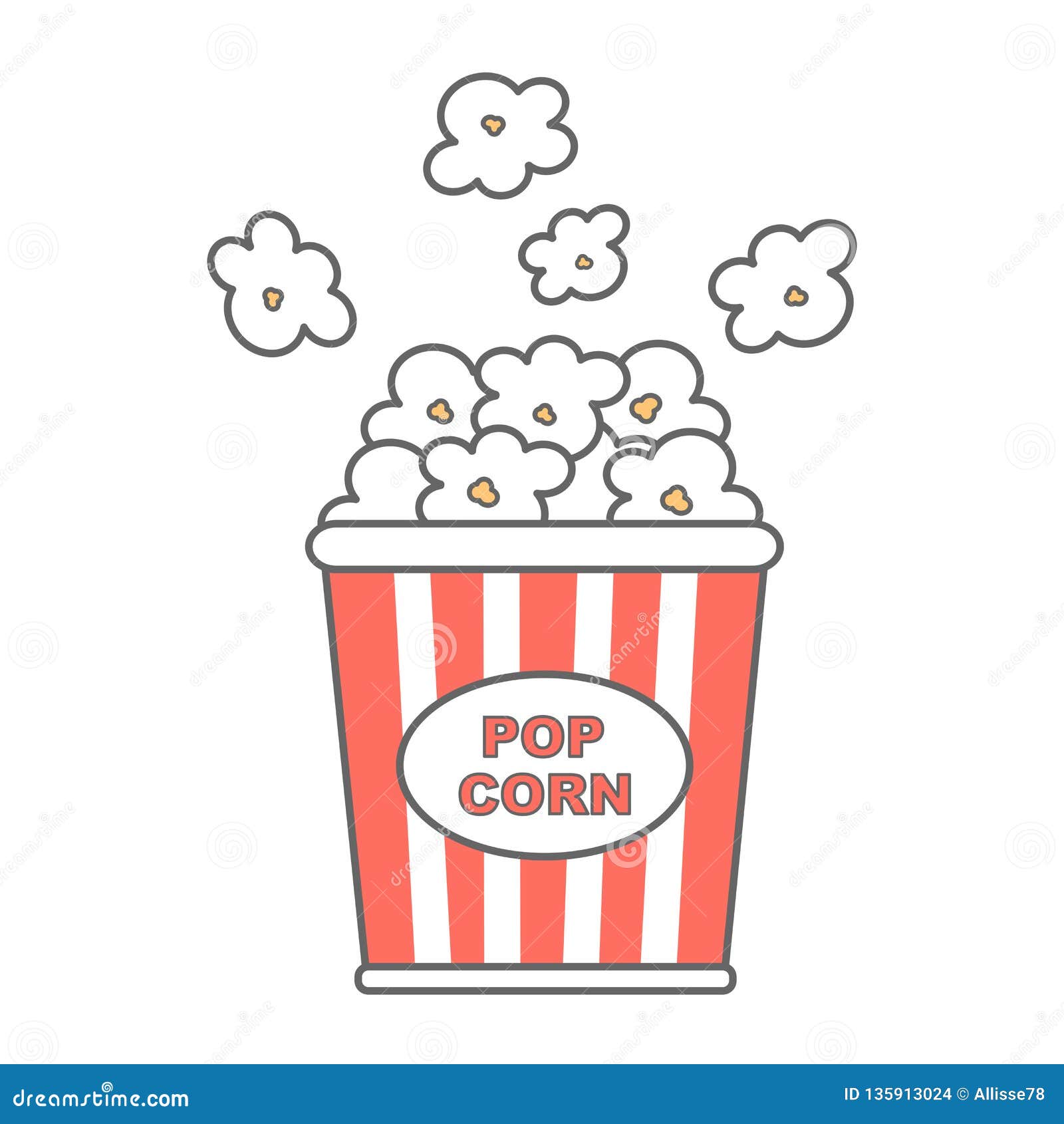 Cute Cartoon Popcorn Bucket Box Vector Illustration Isolated on White  Background Stock Vector - Illustration of carton, isolated: 135913024