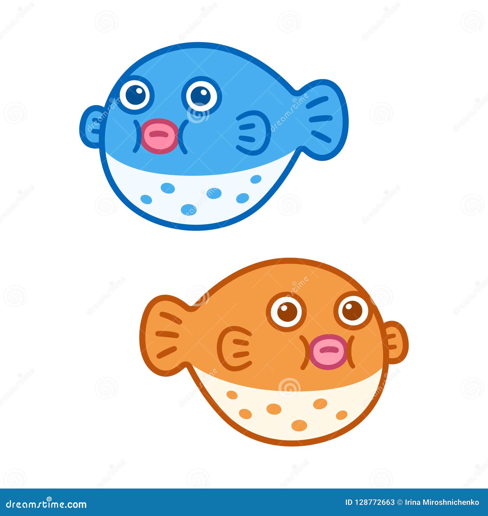 Cute cartoon puffer fish stock vector. Illustration of diodon - 128772663