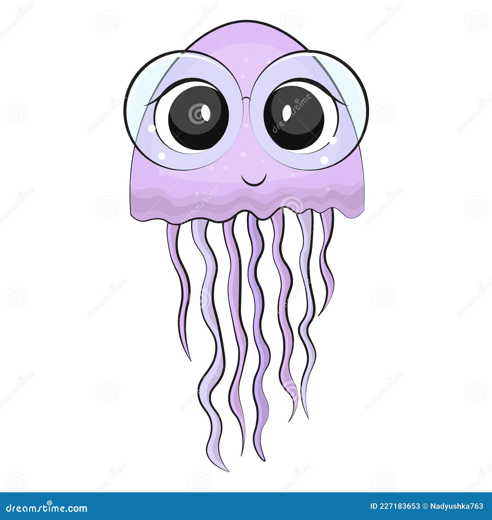 Cute Cartoon Purple Jellyfish. Sea Life. Vector Illustration. Stock ...