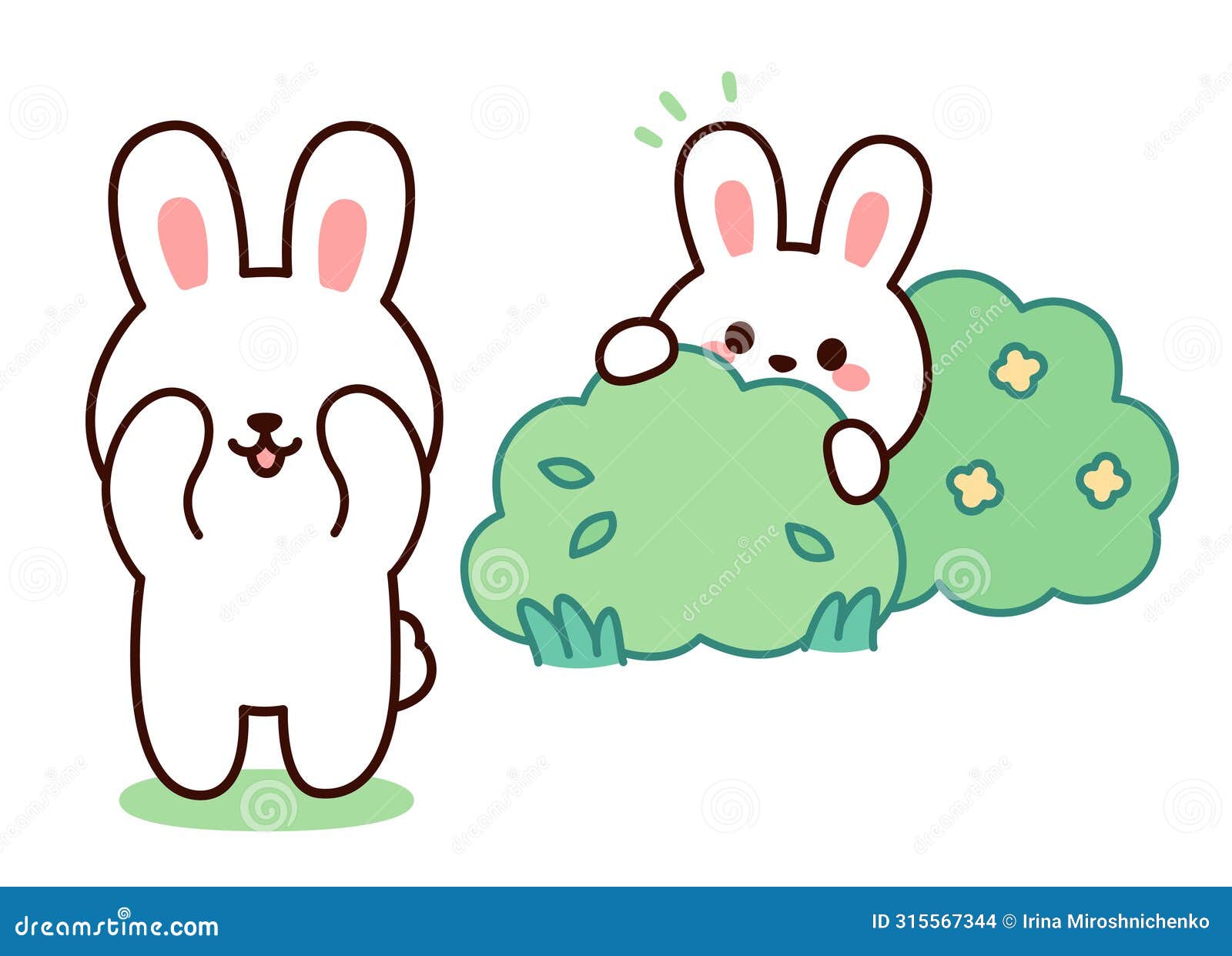 cute cartoon rabbits playing hide and seek