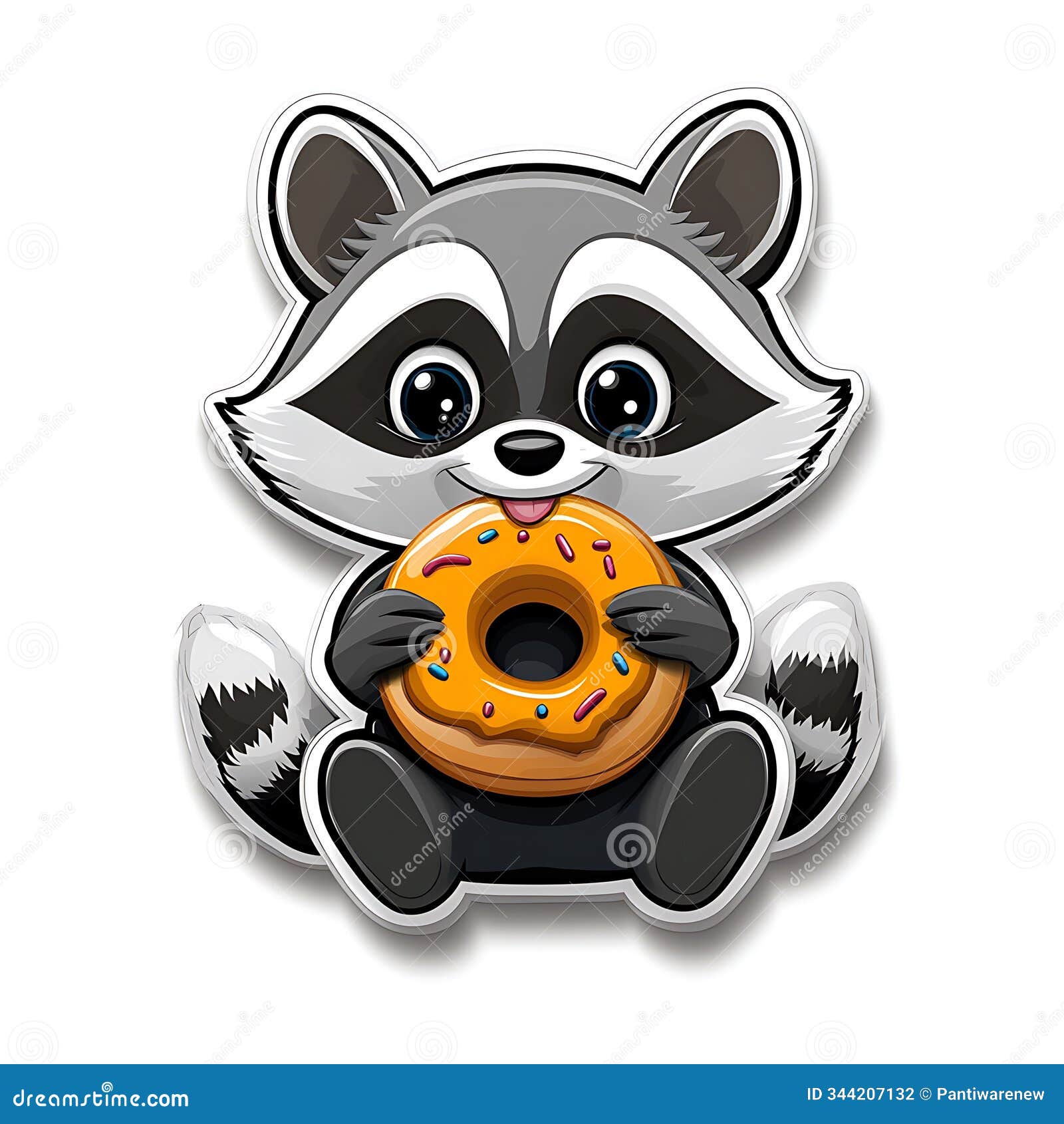 cute cartoon raccoon holding a donut