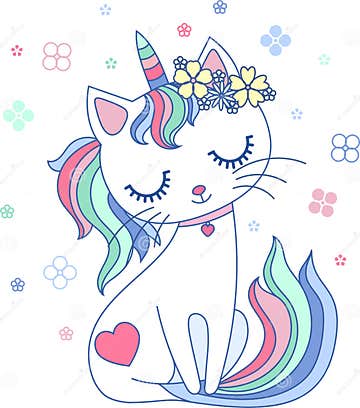 Cute, Cartoon, Rainbow Cat Unicorn. Vector Stock Vector - Illustration ...