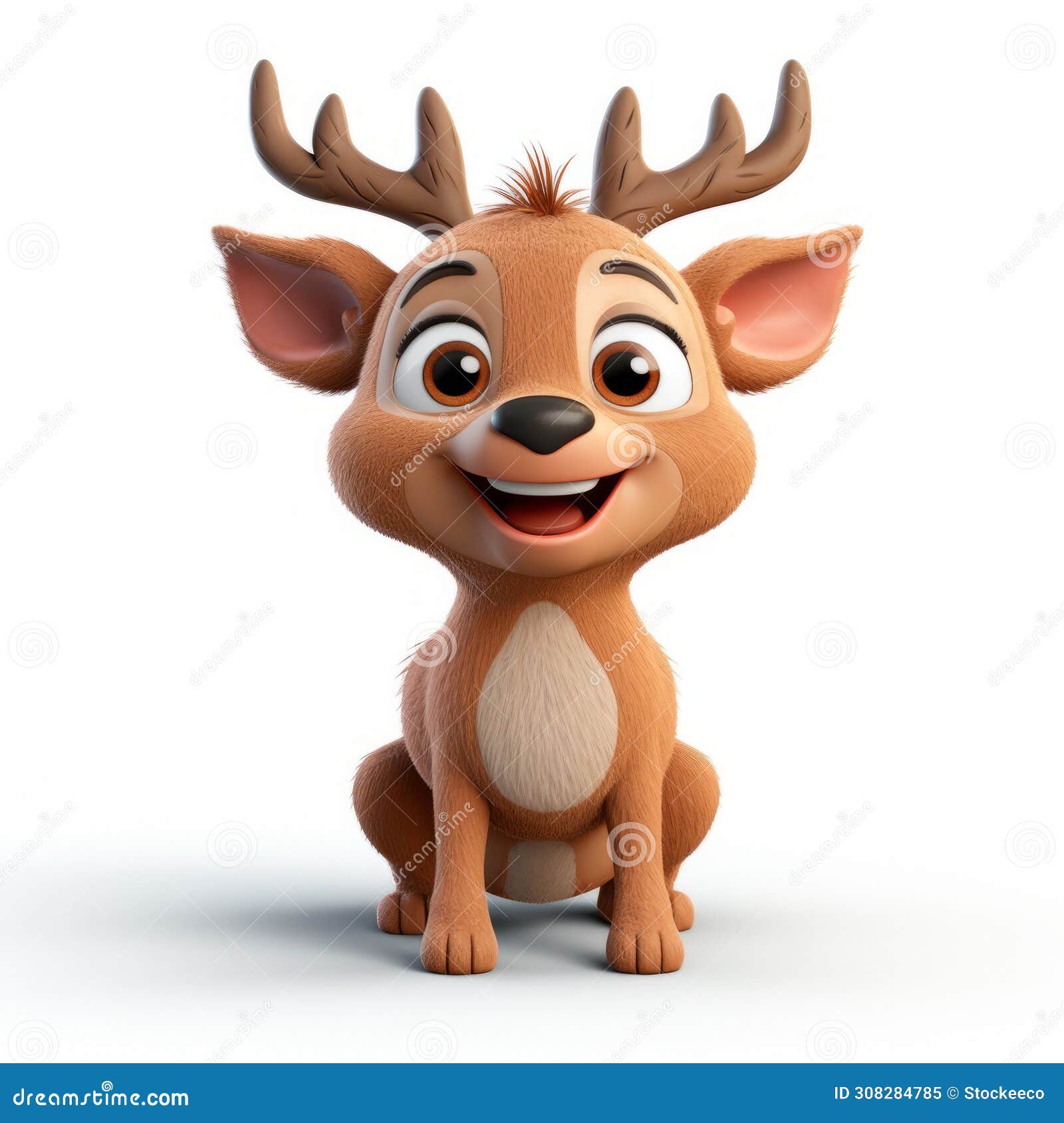 cute cartoon deer smiling in photorealistic 3d clay render