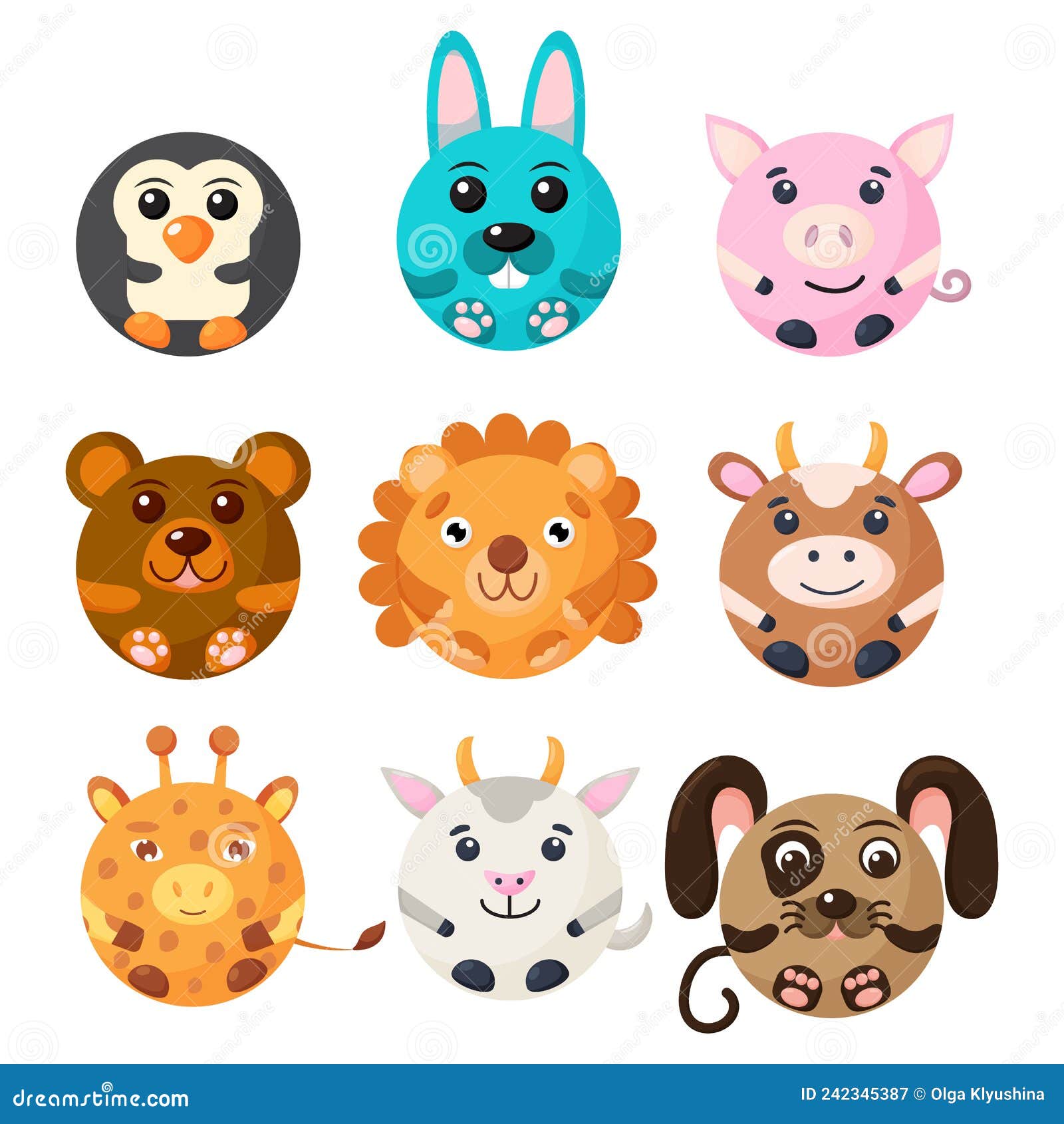 Cute Cartoon Round Animals Face, Vector Zoo Sticker Isolated on White Background Stock Vector - Illustration of avatar, baby: 242345387 Cute Cartoon Round Animals Face, Vector Zoo Sticker Isolated on White Background Stock Vector - Illustration of avatar, baby: 242345387
