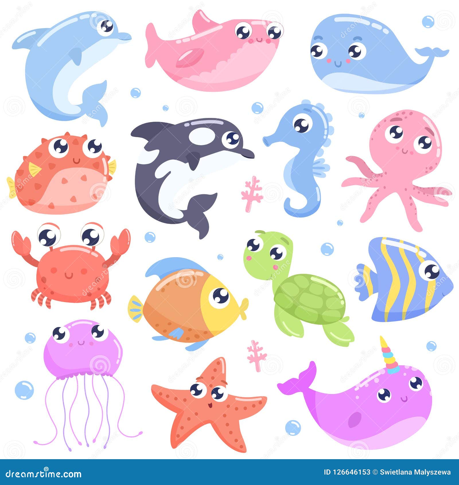 Ocean Animals Cartoon Images ~ Set Of Cute Cartoon Sea Animals ...