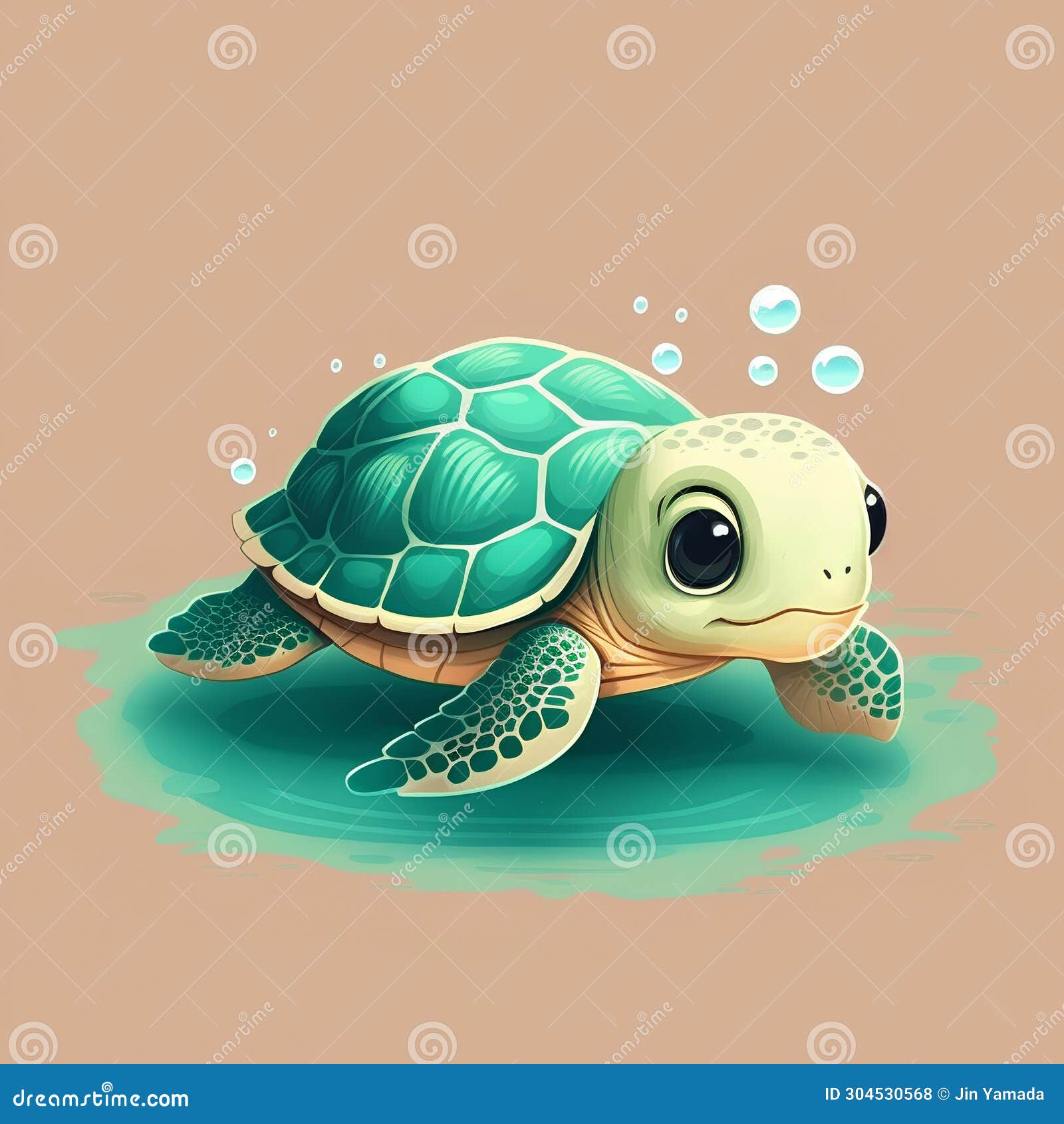 Cute Cartoon Sea Turtle Swimming in the Water. Vector Illustration ...