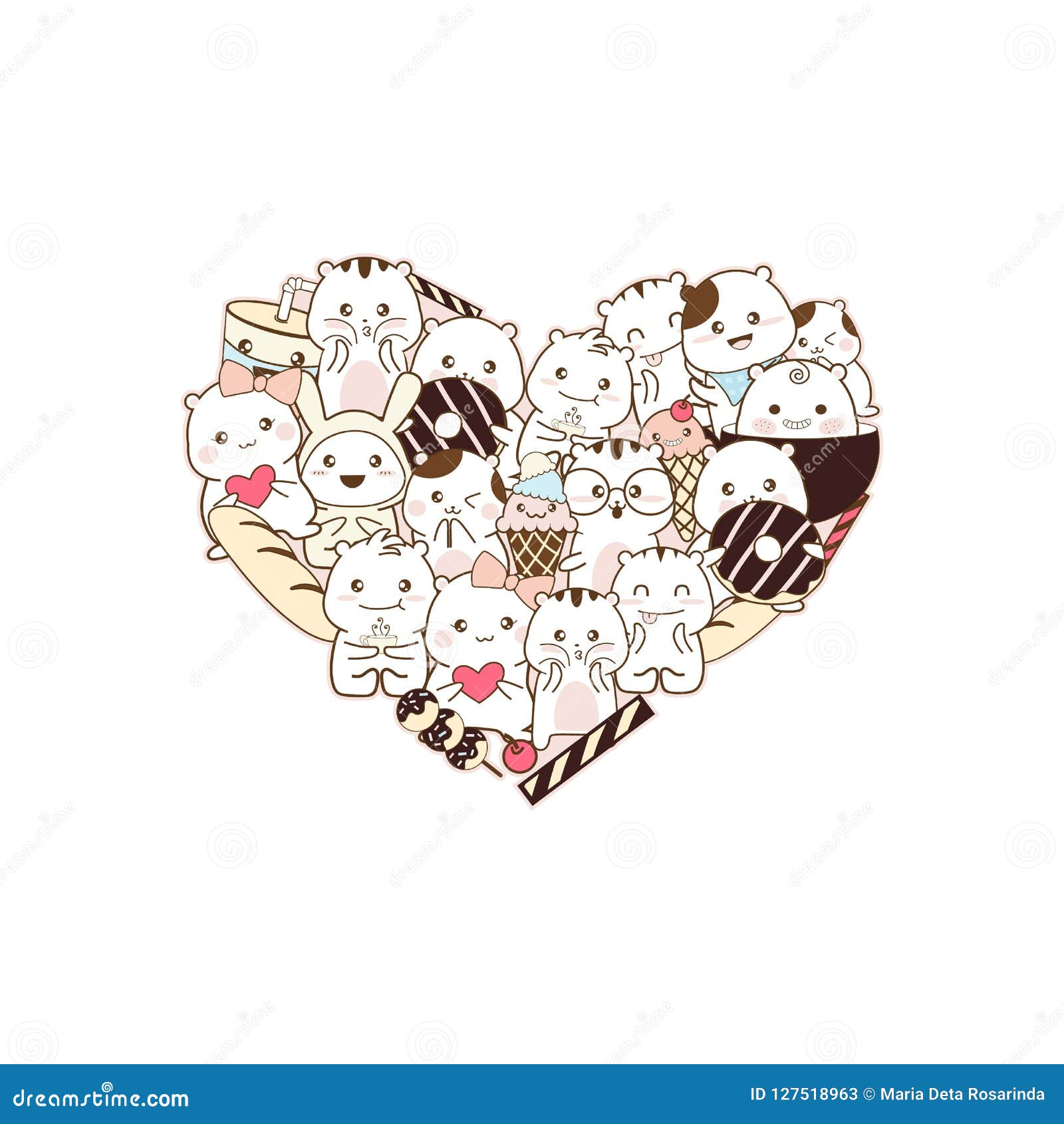 Cute Cartoon Sketch with Love Shape Stock Vector - Illustration of  isolated, drawing: 127518963