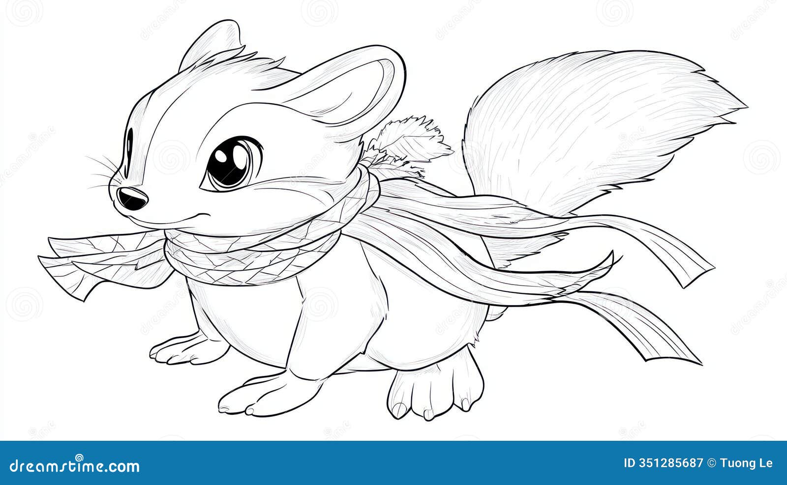 curious cartoon skunk with scarf - children's coloring book page