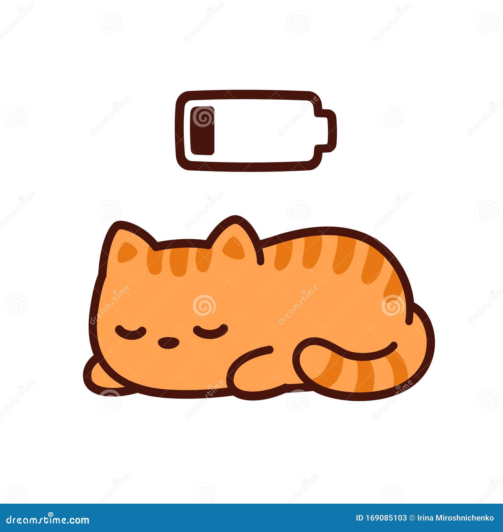 Cute Cartoon Sleeping Cat Stock Vector. Illustration Of Charging - 169085103