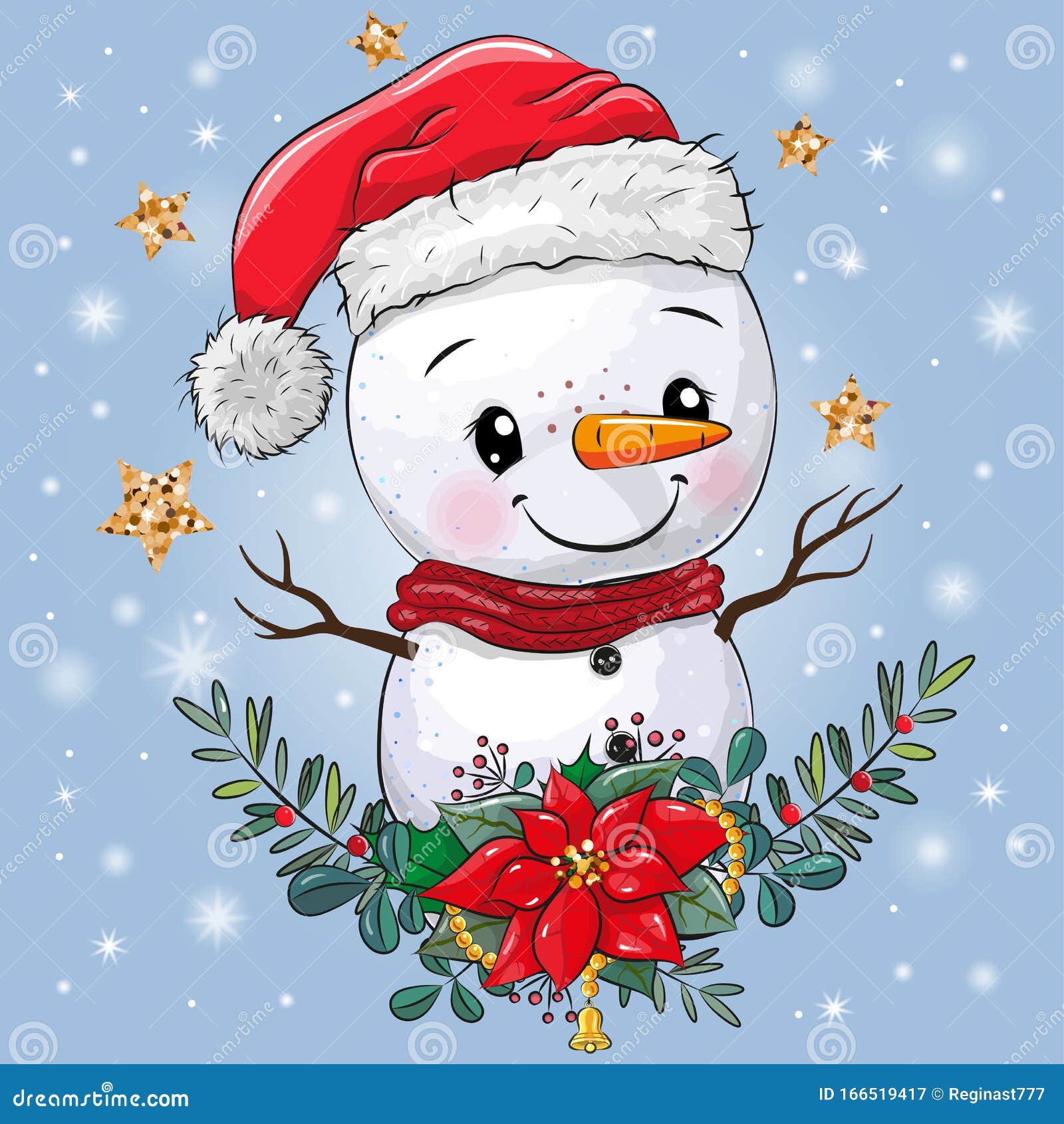 Cute Cartoon Snowman With Christmas Wreath Stock Vector Illustration Of Decoration Cute