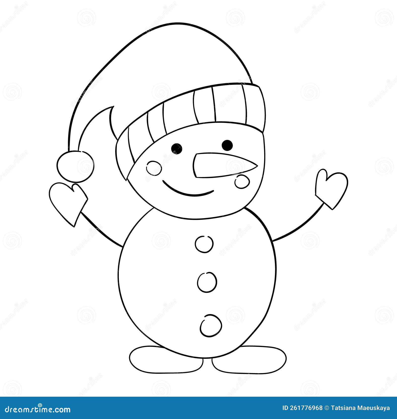 Cute cartoon snowman with a thin line. Vector illustration of a doodle.