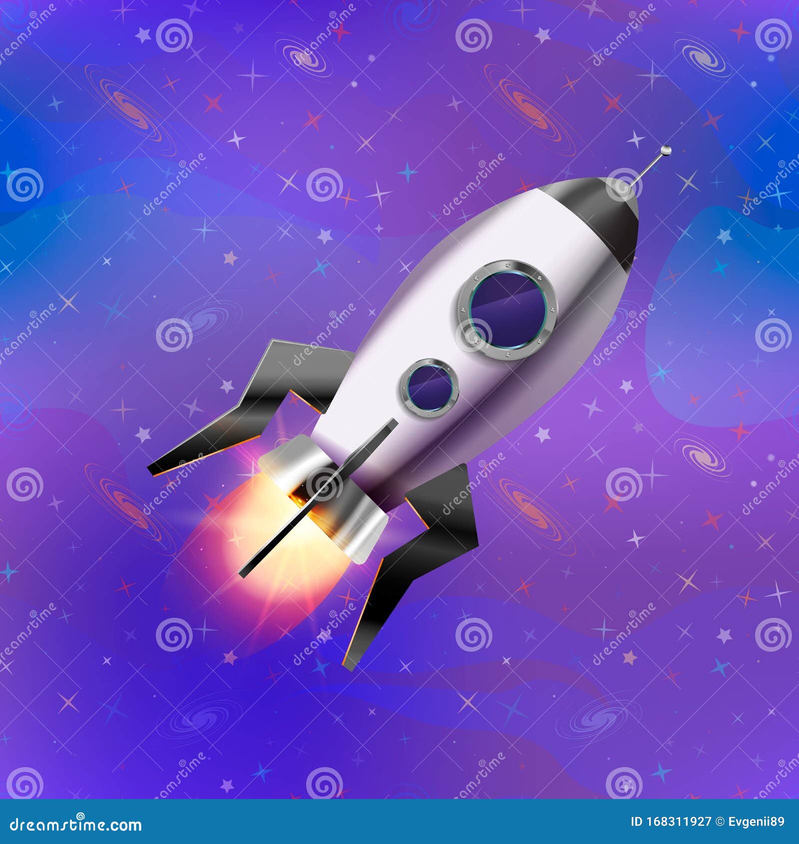 Cute Cartoon Space Rocket on Deep Space Background Stock Vector -  Illustration of flat, rocket: 168311927