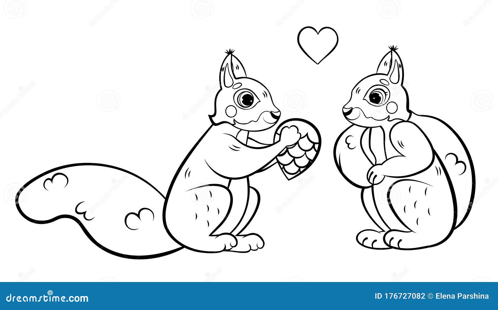 Cute Cartoon Squirrels Couple In Love Vector Coloring Page Outline