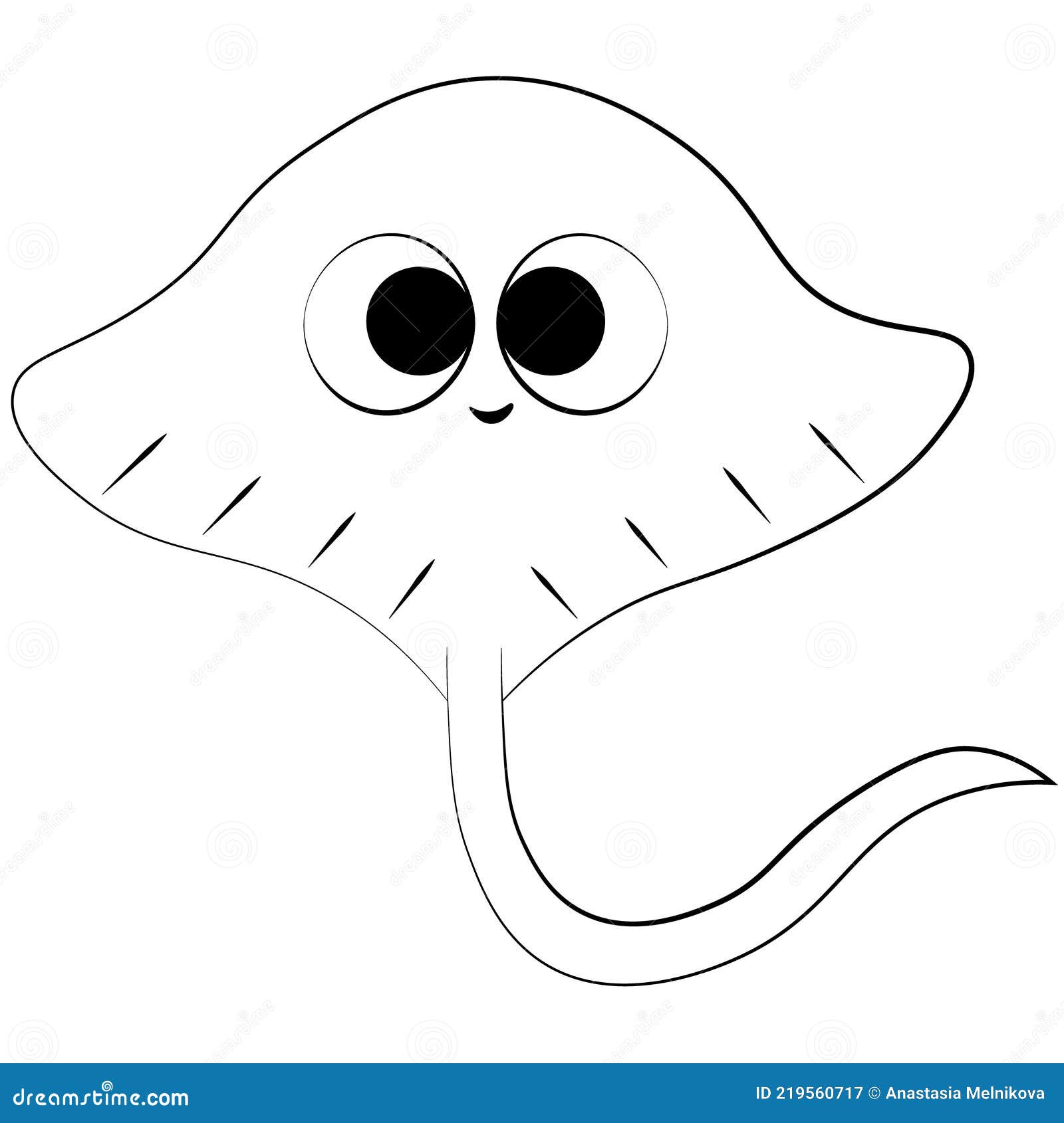 Cute Cartoon Stingray. Draw Illustration In Black And White ...