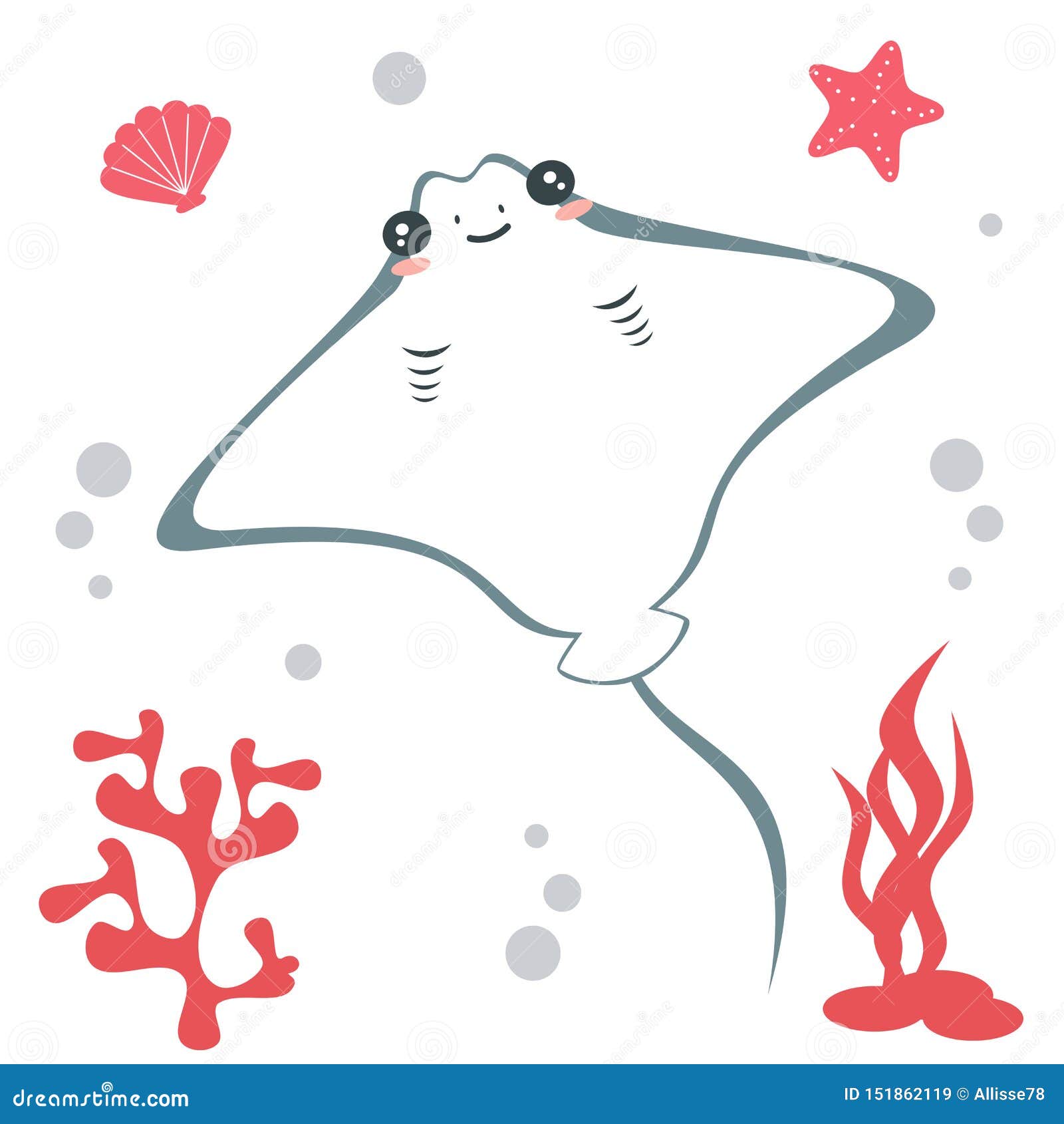 Download Cute Cartoon Stingray Fish Vector Illustration Stock ...