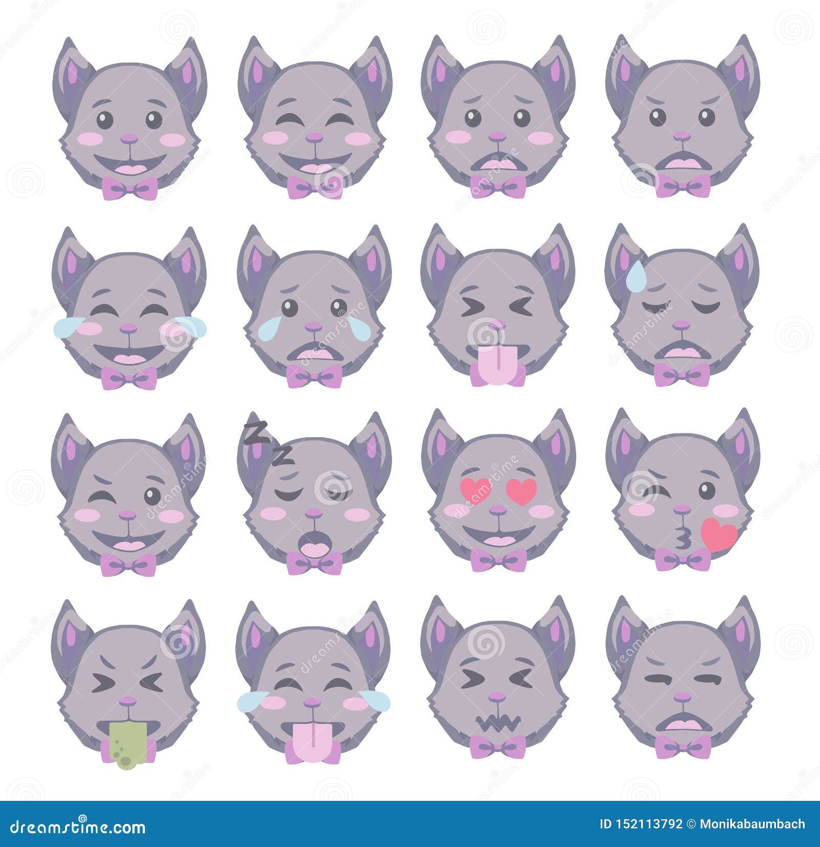 Cute Cartoon Style Halloween Bat Faces with Different Expression Emoticon  Icon Vectors Set Stock Vector - Illustration of cartoon, icons: 152113792