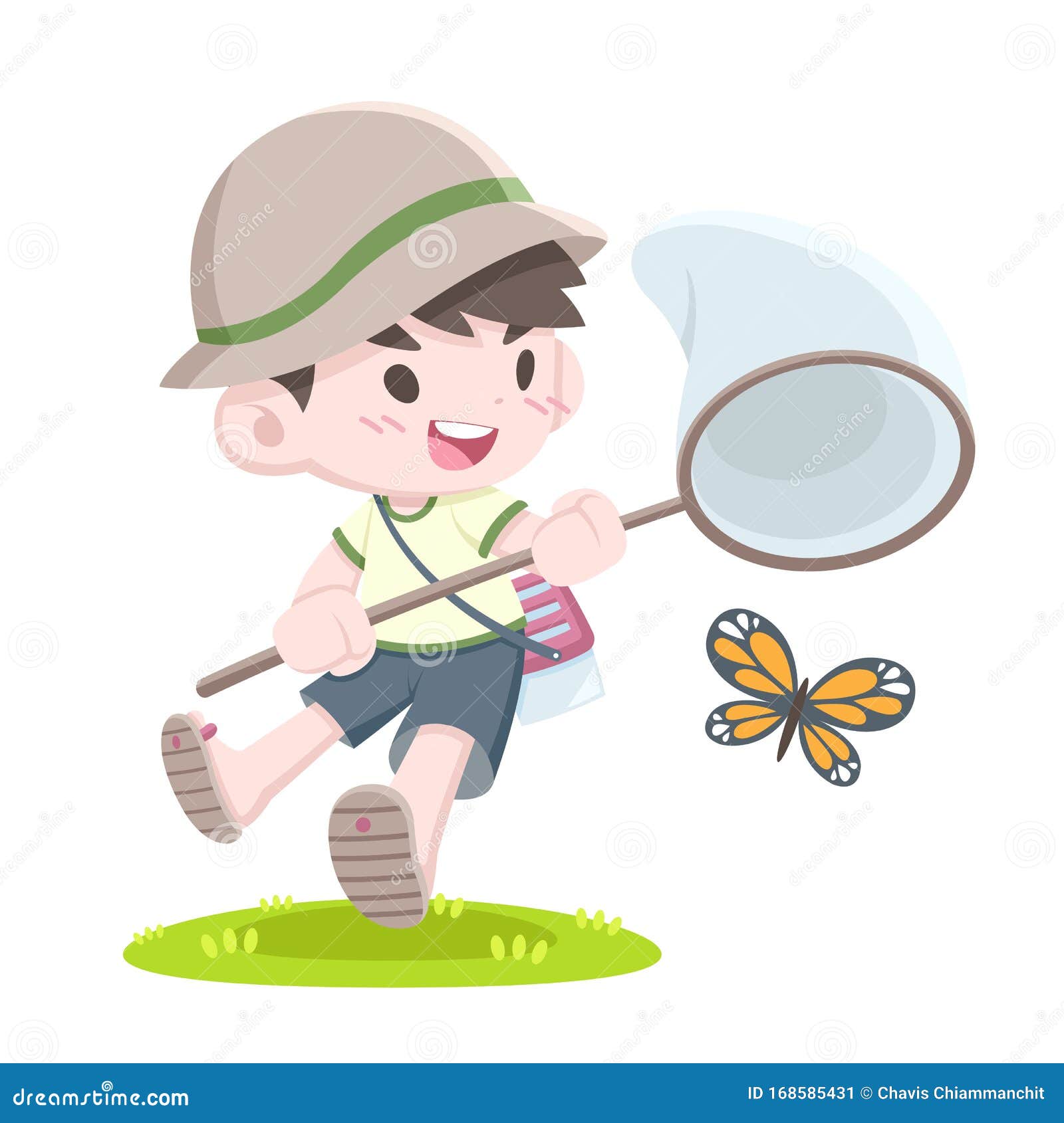 cute style little bug catcher boy 