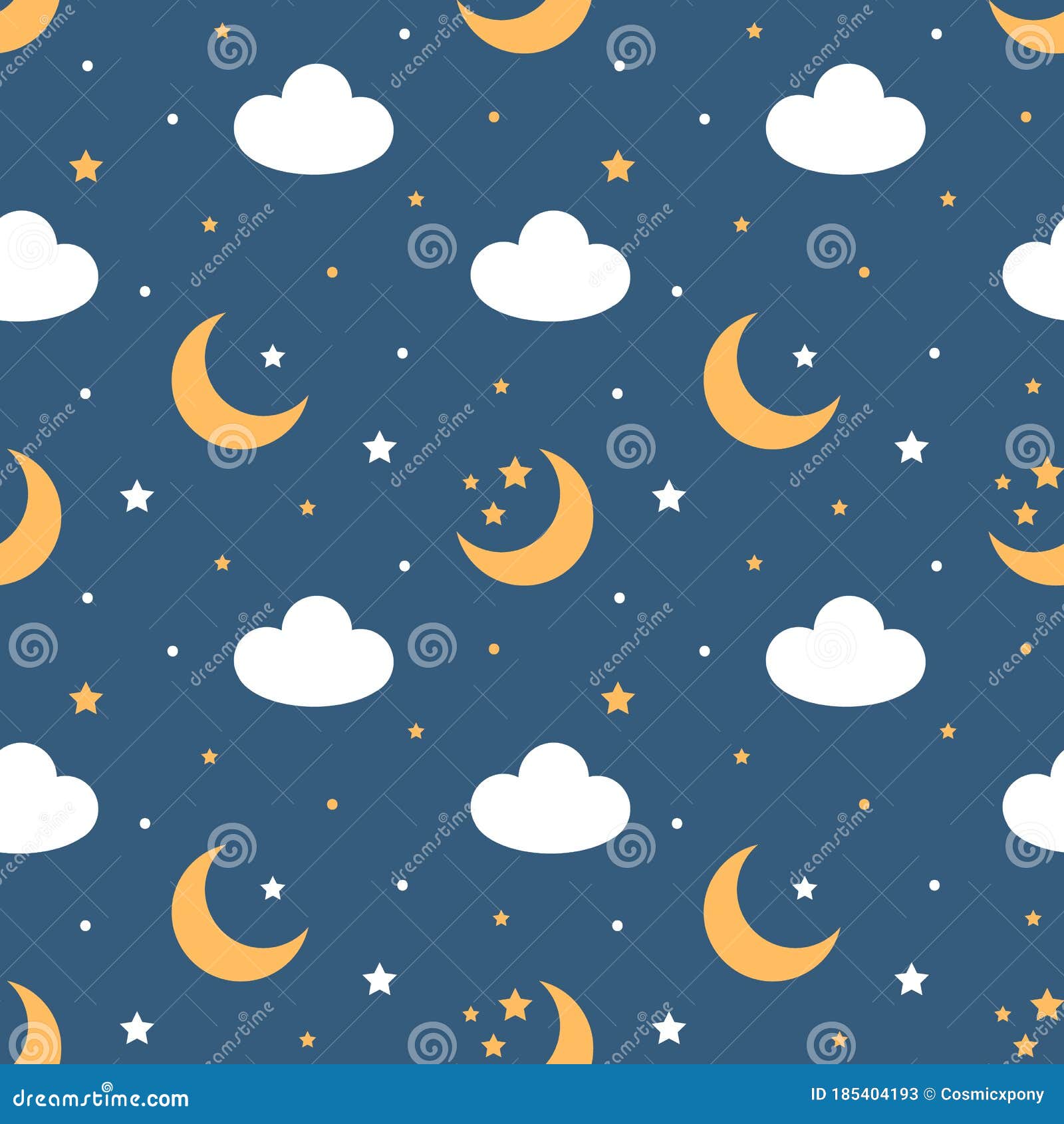 Cute Cartoon Style Seamless Pattern Background with Moon, Stars and Clouds  Stock Vector - Illustration of symbol, background: 185404193