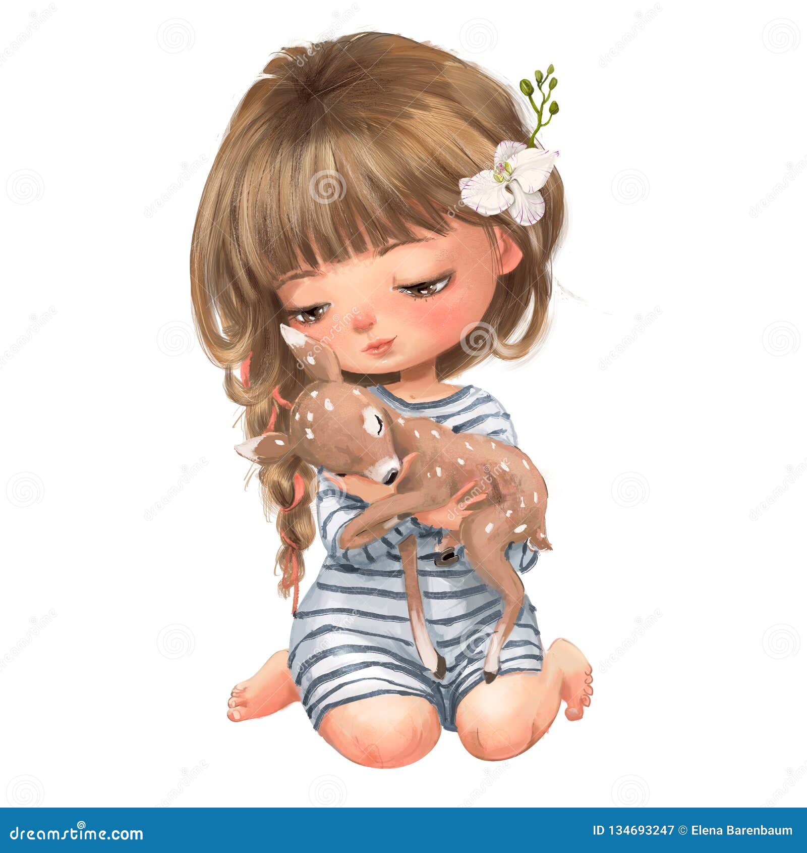 Cute Cartoon Summer Girl with Little Fawn Stock Illustration - Illustration  of people, fawn: 134693247