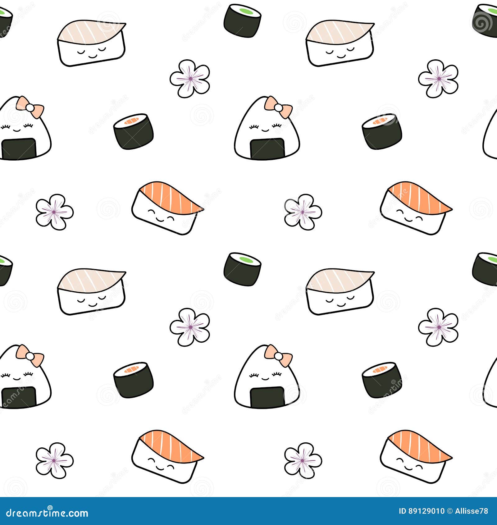 Cute Cartoon Sushi Japanese Food Seamless Pattern Background ...