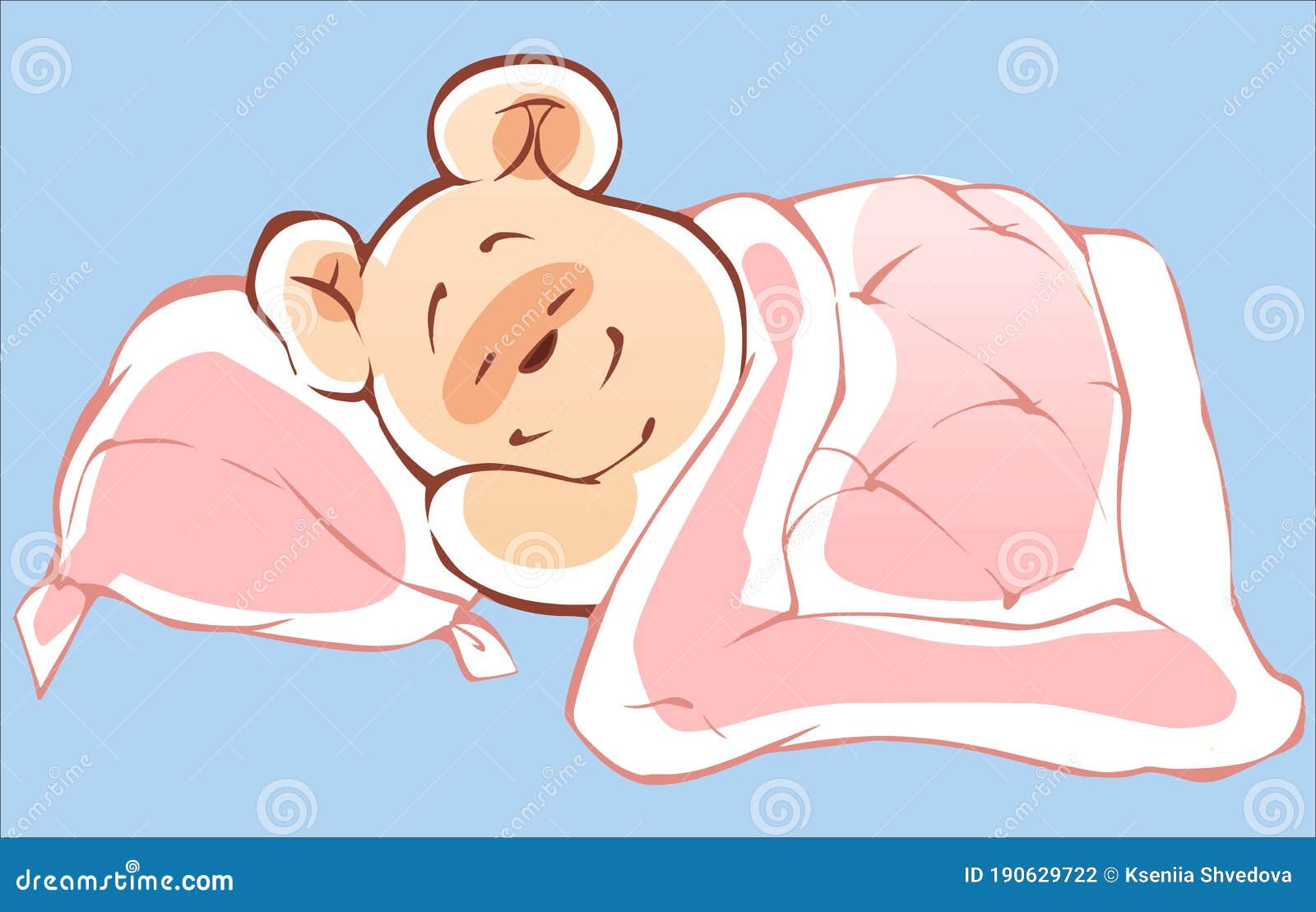 Cute Cartoon Teddy Bear Sleeping. Blanket and Pillow Stock Vector