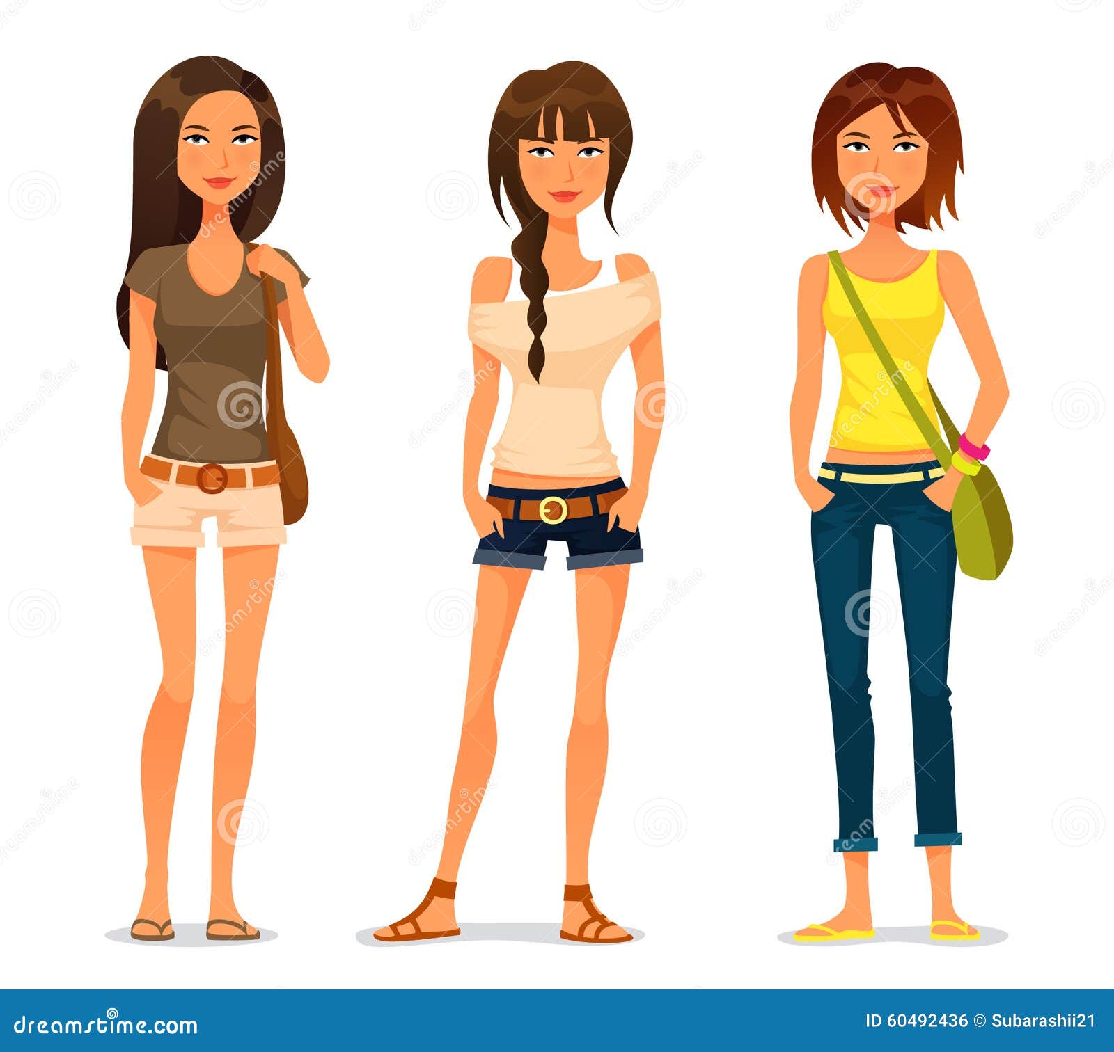 Cute cartoon teenage girls stock vector. Illustration of student - 60492436