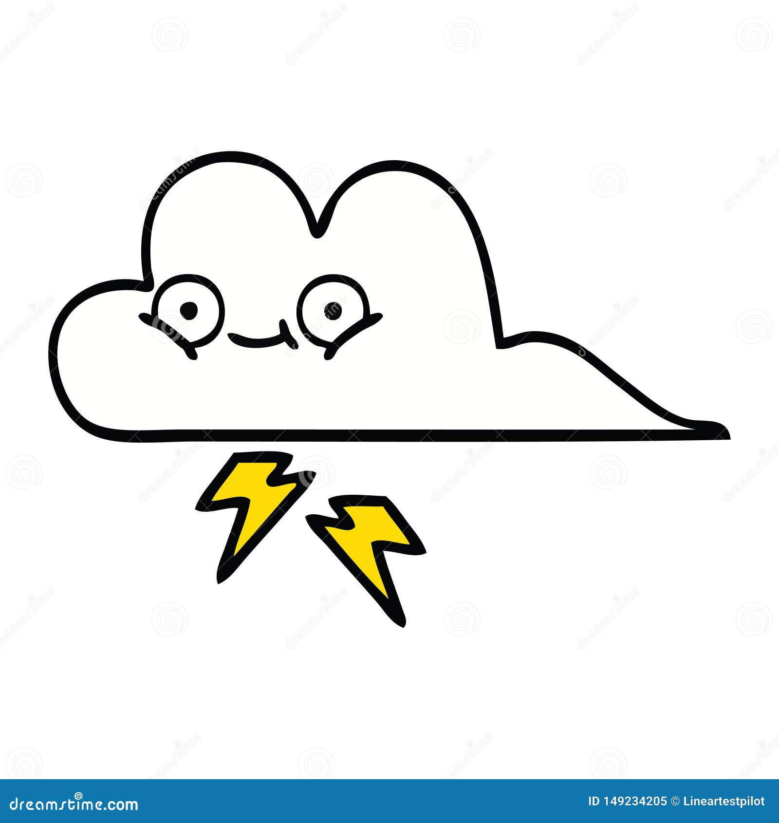 Cute Thunder Cloud With Kawaii Face Cartoon Vector Illustration Motif ...