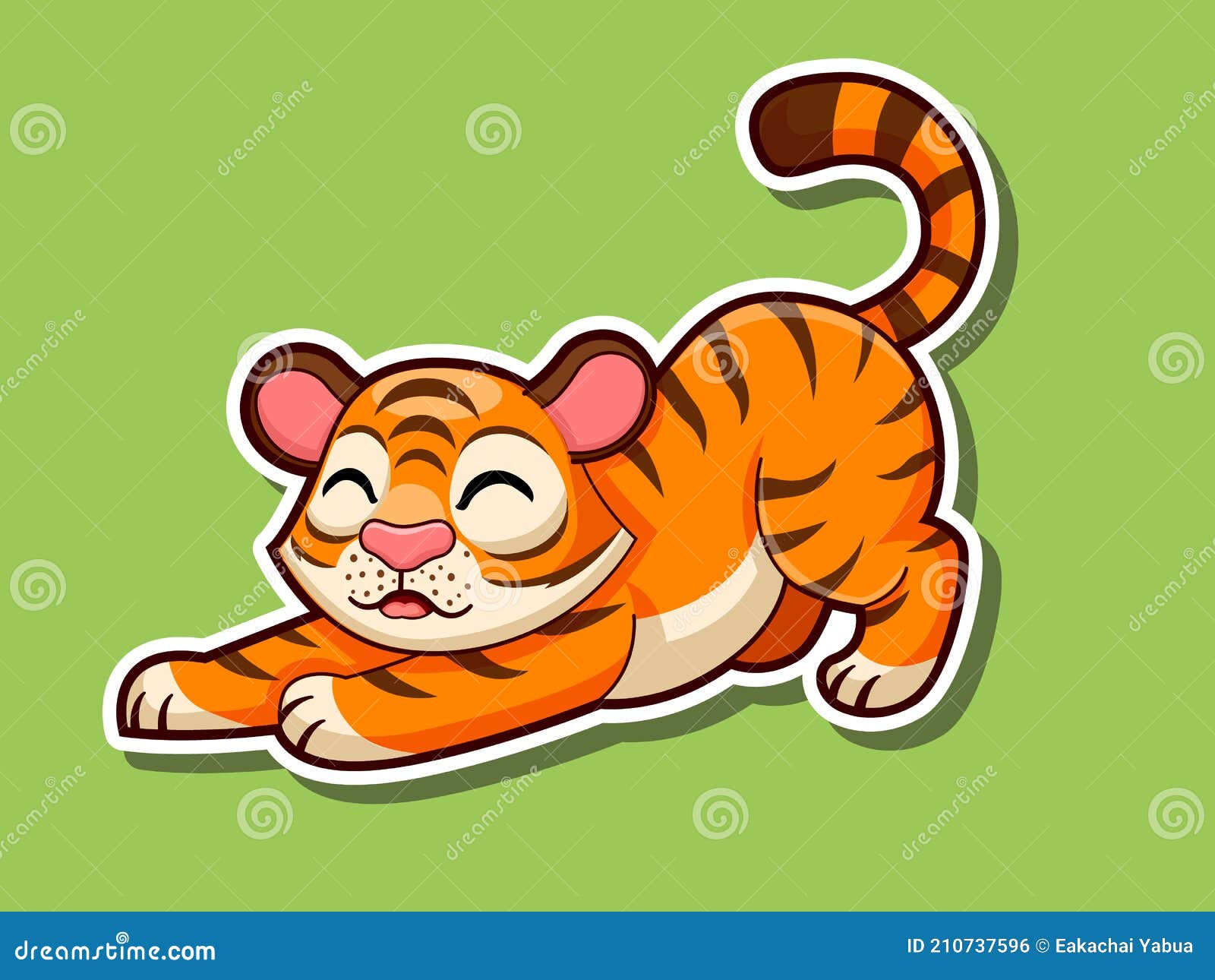 Cute Cartoon Tiger Sticker Mascot Animal Character. Vector Art Illustration  Stock Vector - Illustration of character, icon: 210737596