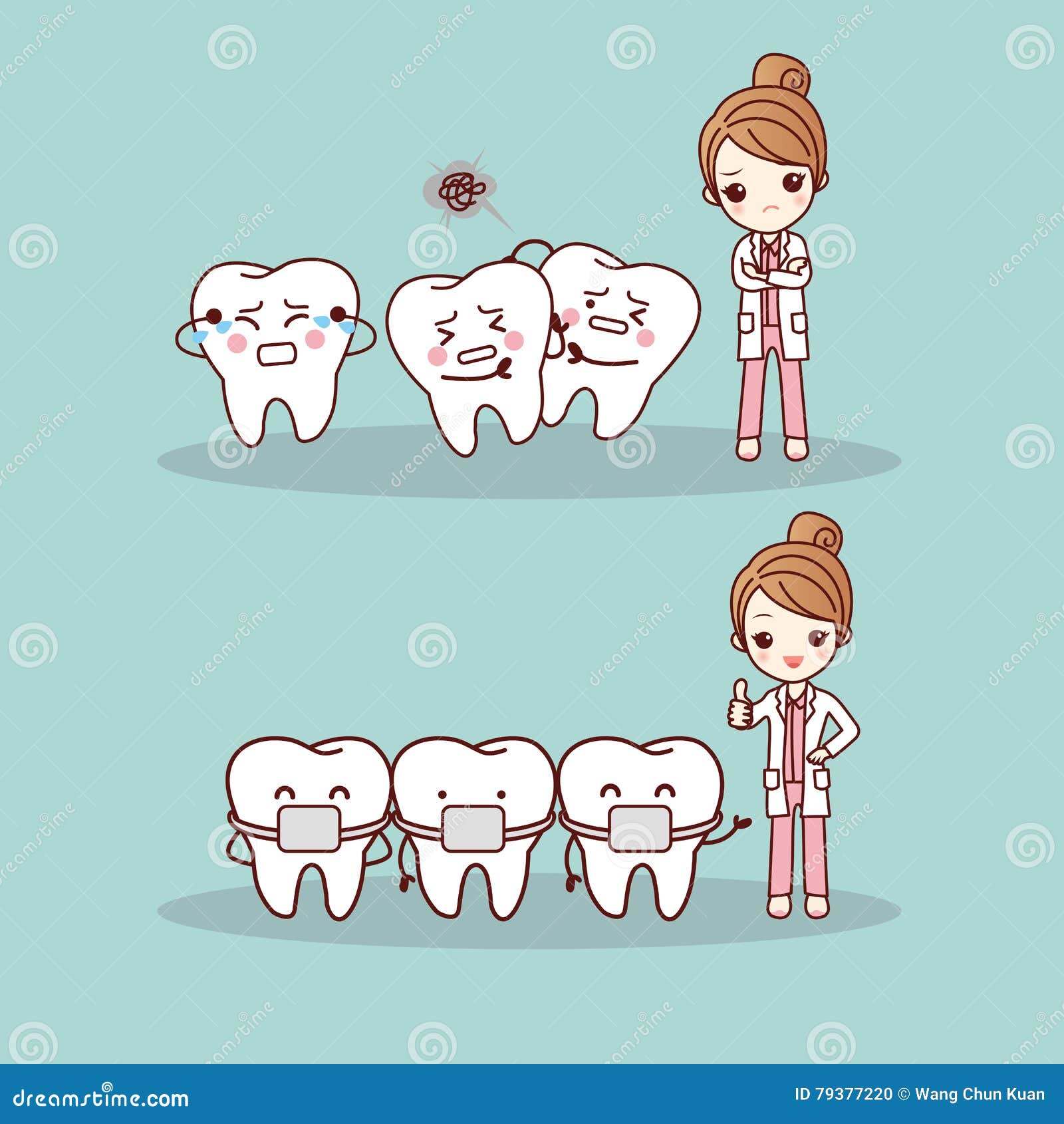 Cute cartoon tooth braces stock vector. Illustration of dentistry - 79377220