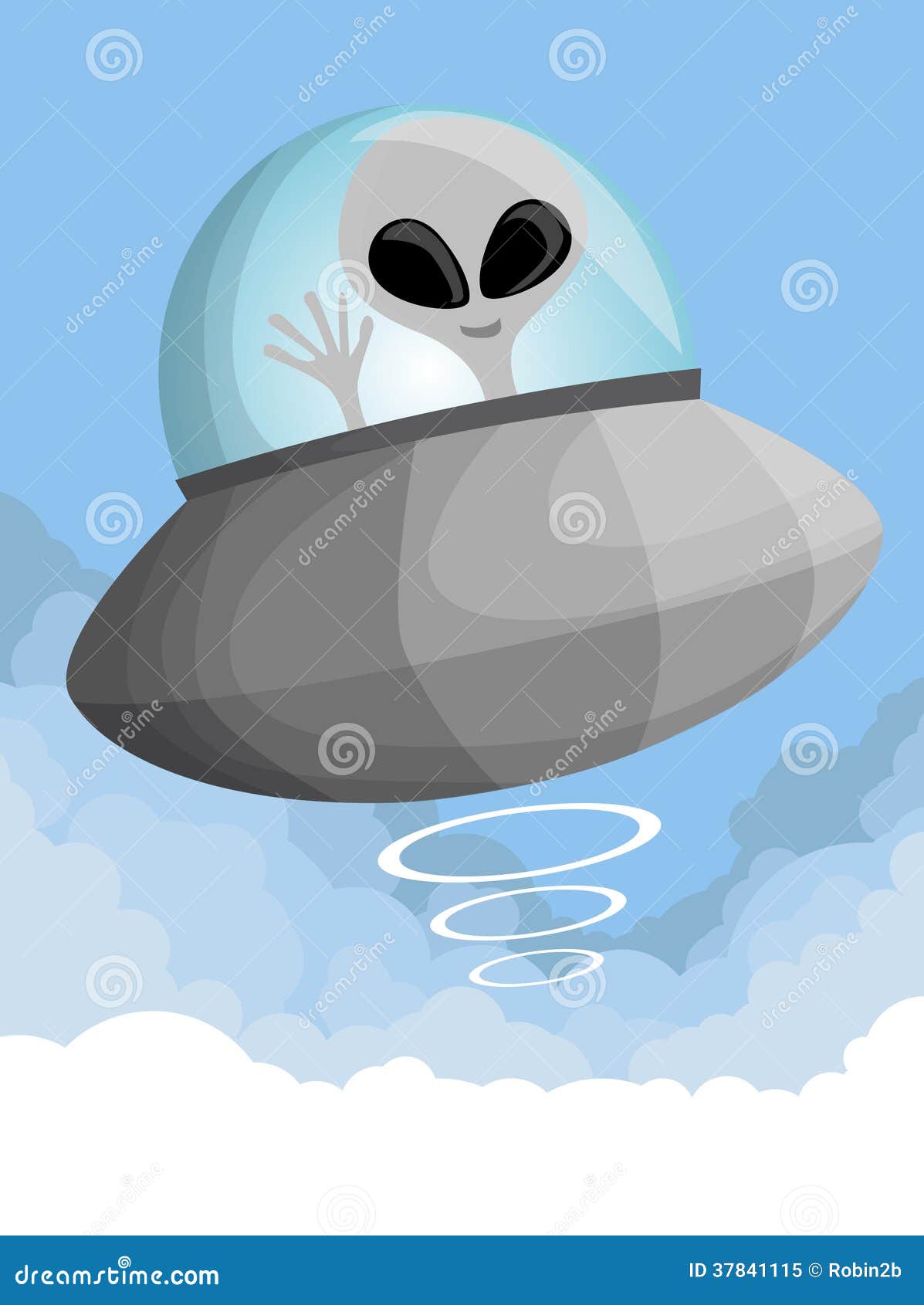Cute Cartoon UFO In The Sky Stock Vector - Illustration of ...