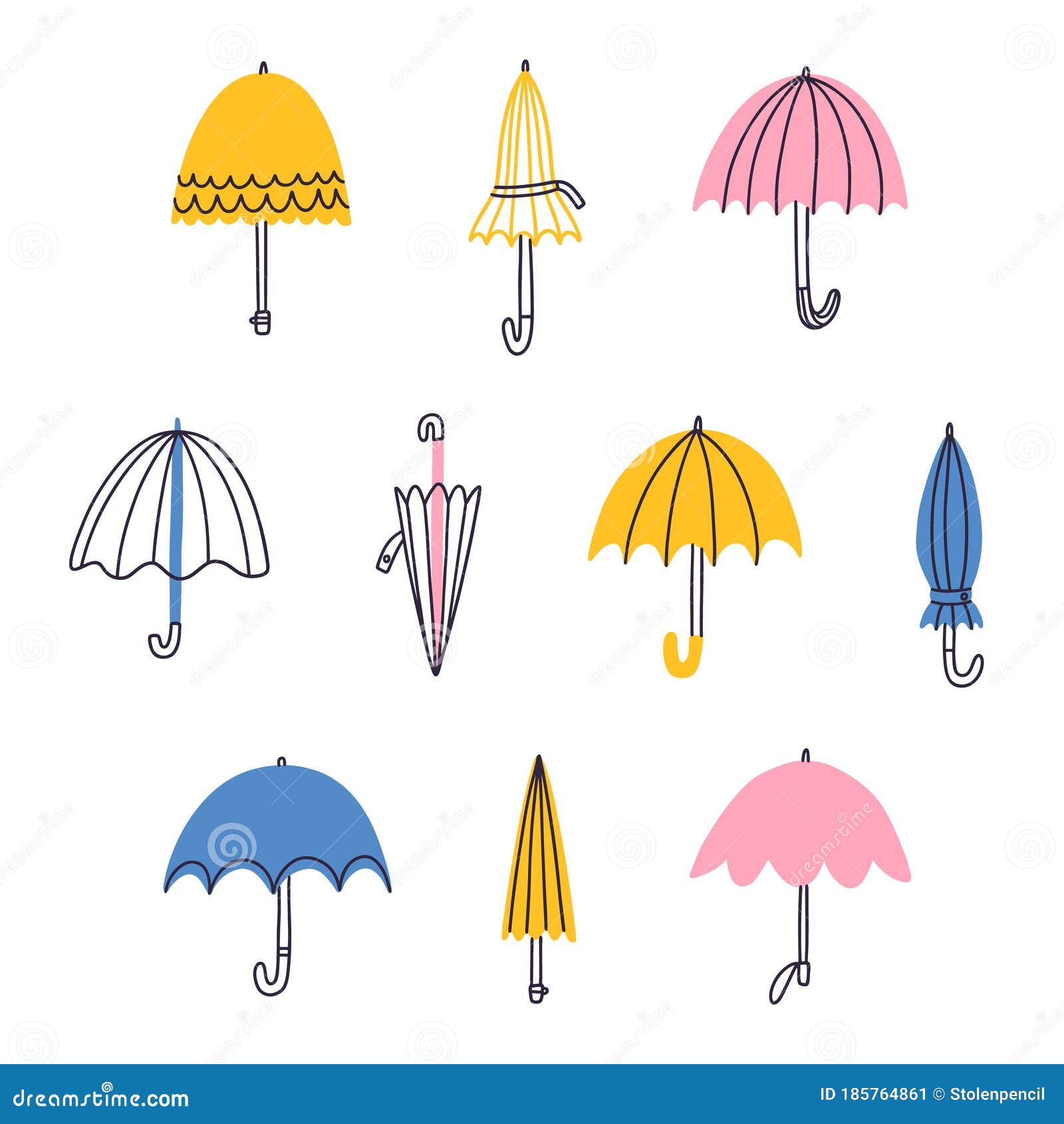 Cute Cartoon Umbrellas Vector Set Stock Vector Illustration of