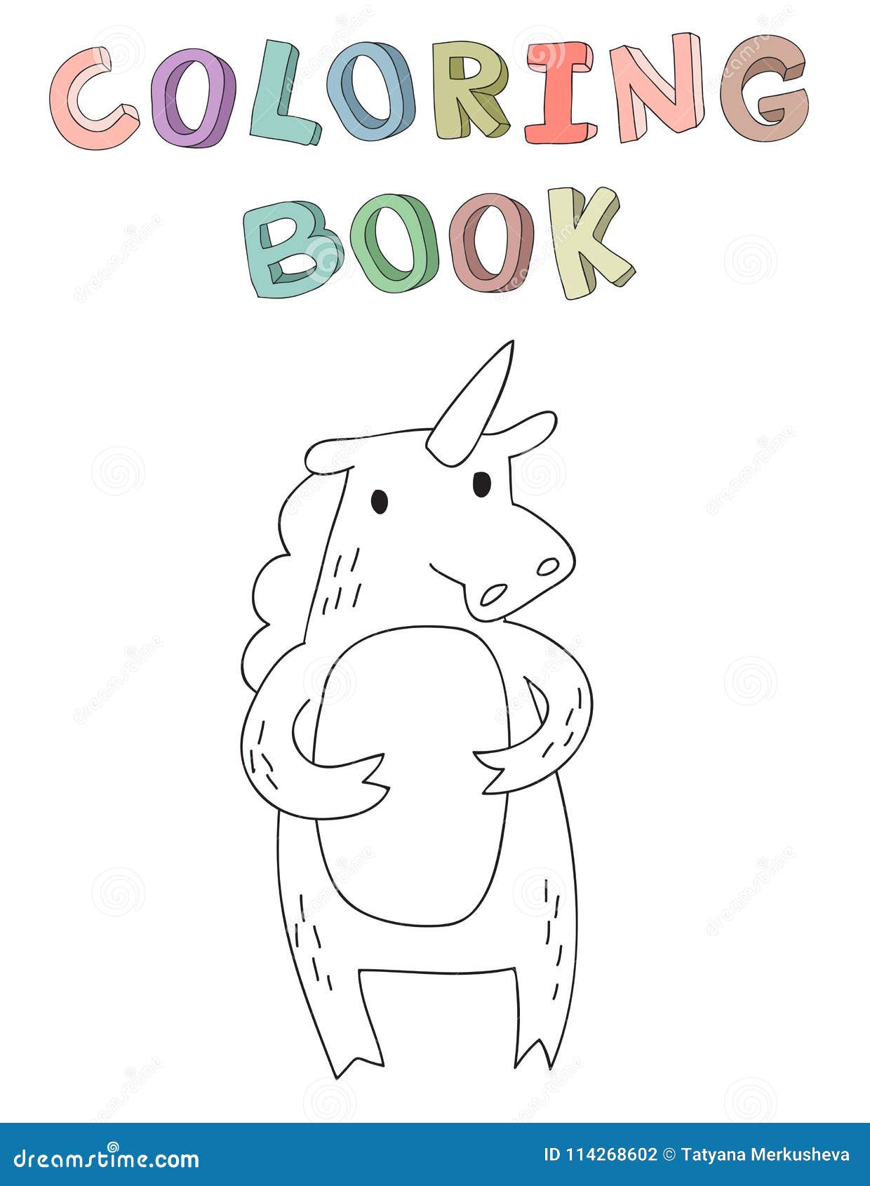 Cute Cartoon Unicorn Character Contour Vector Illustration For