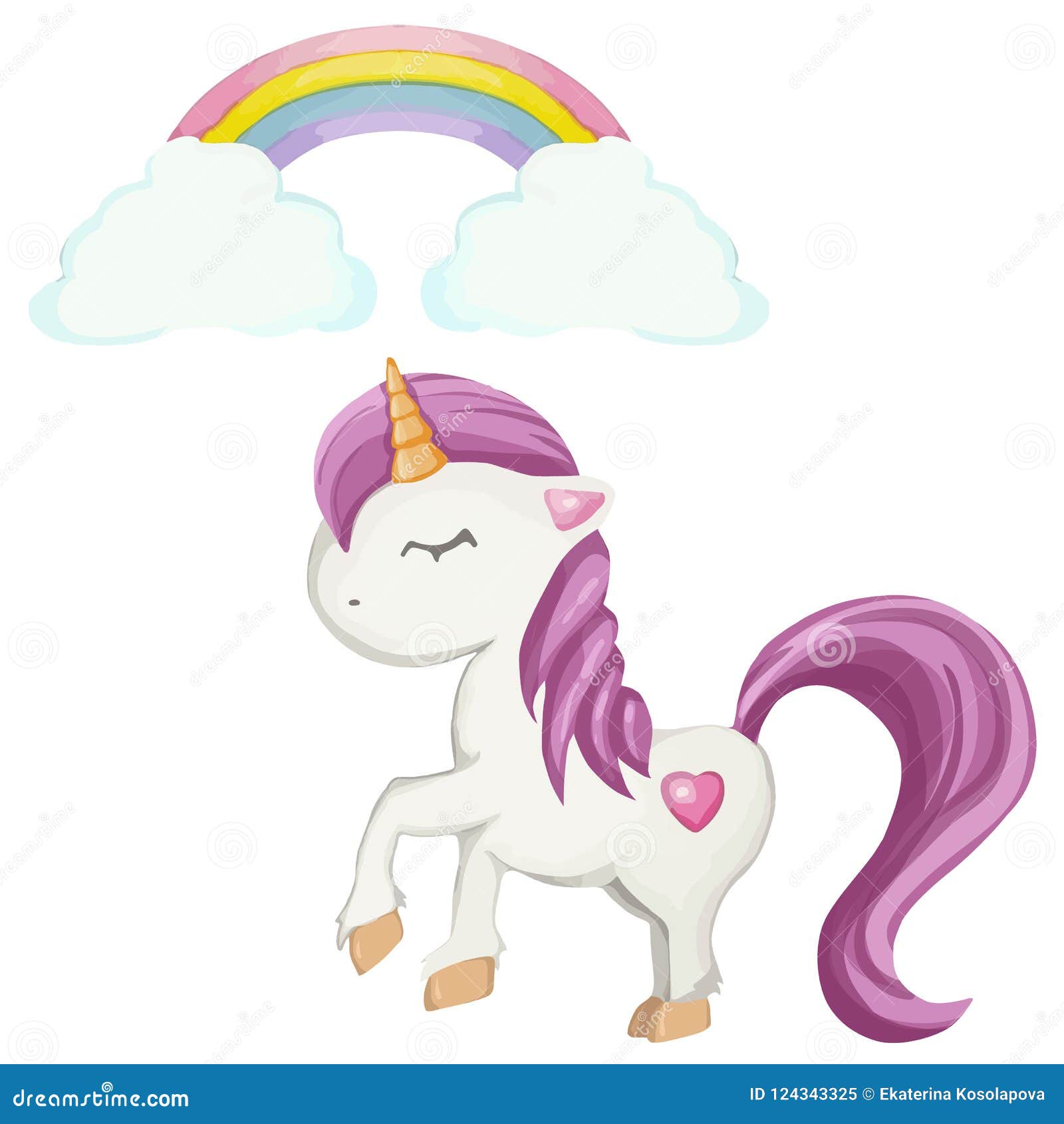 Cute Cartoon Unicorn Character and Rainbow Stock Illustration ...