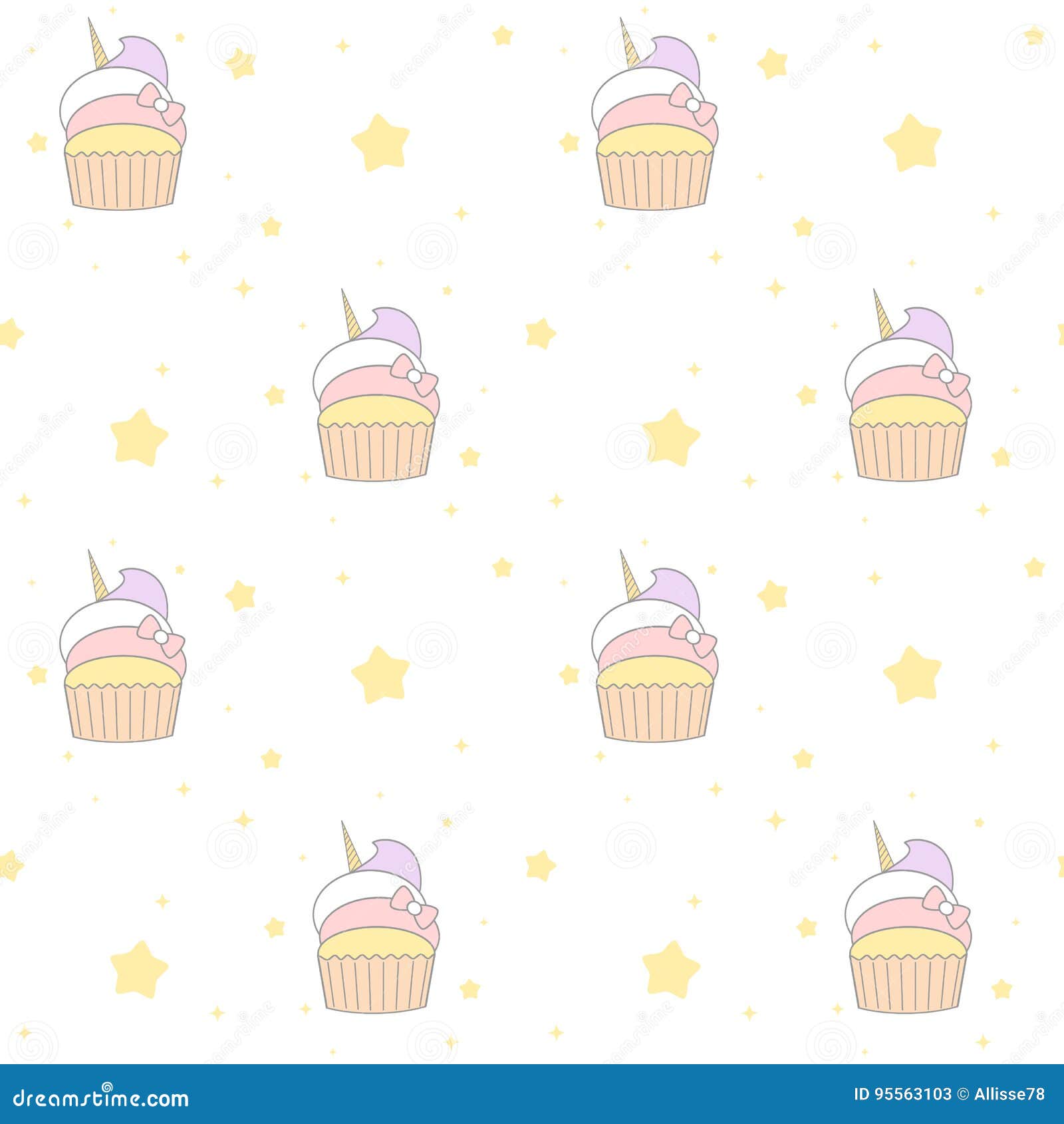 Cute Cartoon Unicorn Cupcake Seamless Pattern Background