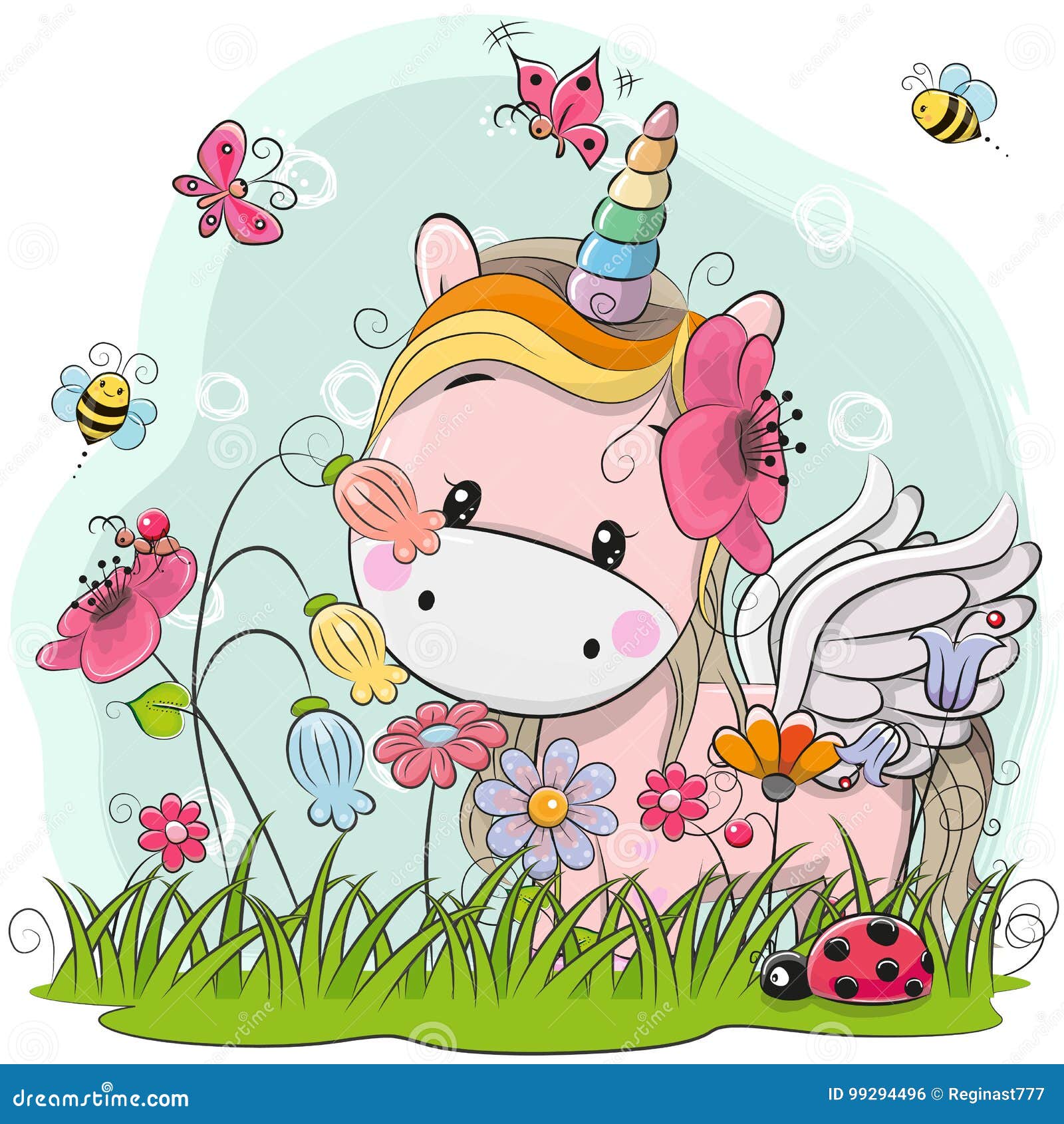 cute cartoon unicorn on a meadow